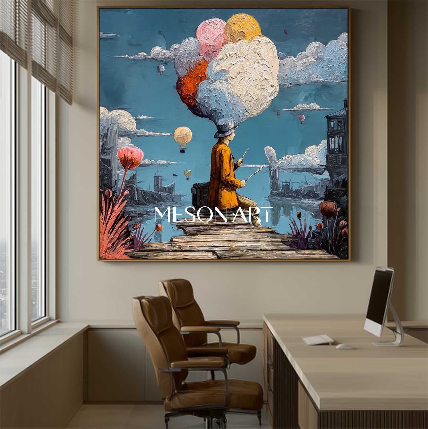 思考の雲画家シュールなアートカスタム玄関額装壁キャンバス – MesonArt