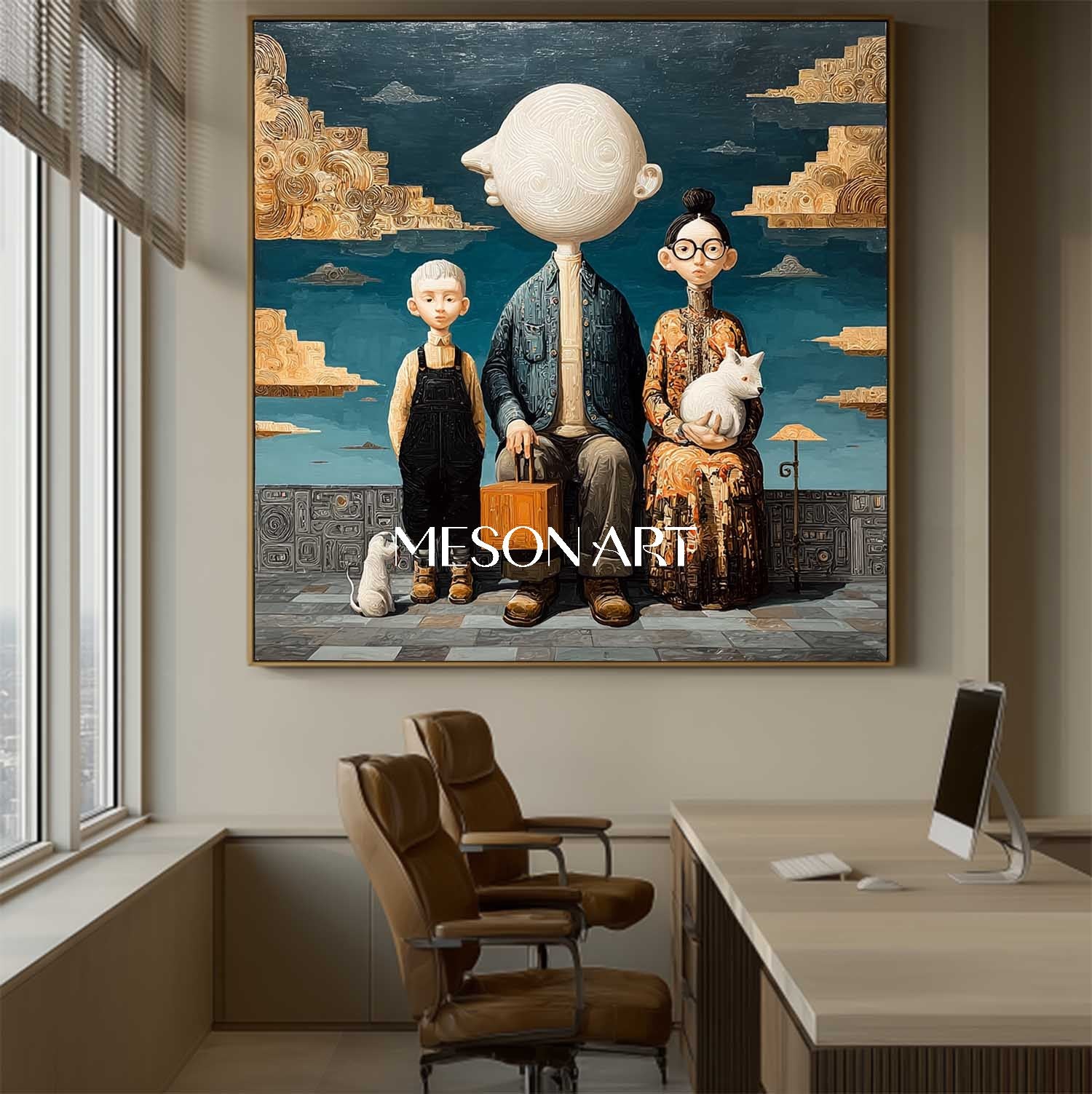 Blue Sky Surrealist Contemporary Acrylic Painting Office Wall Art On Sale