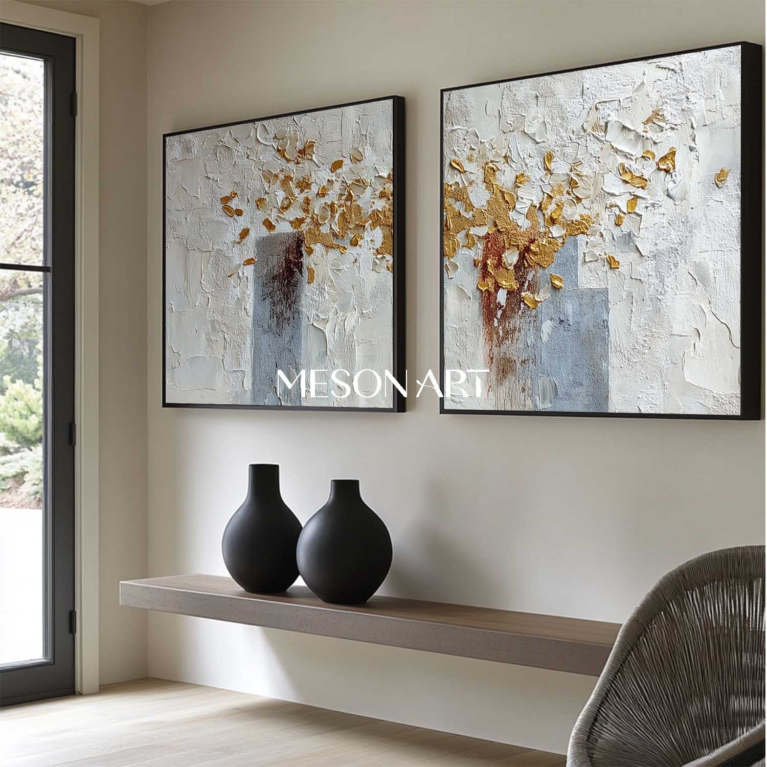Buy Diptych Abstract Oil Painting Impasto Wall Art Entryway 24x20