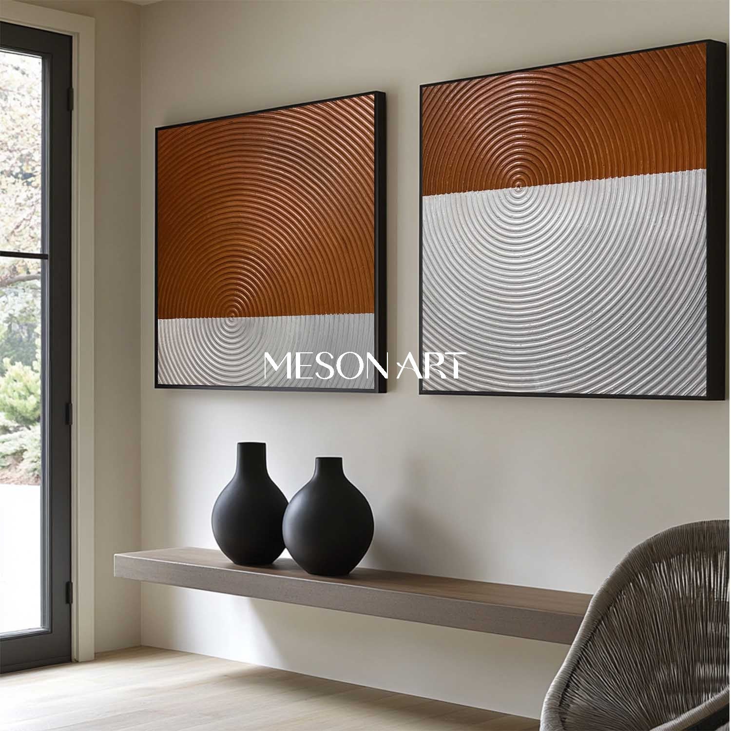 White Brown Modern Textured Wall Art Abstract Painting for Living Room