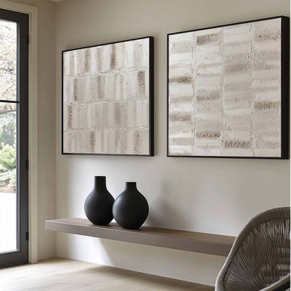 Large Light Grey Abstract Canvas Art Set of 2 Light Grey Texture Painting Light Grey Wall Art Decor