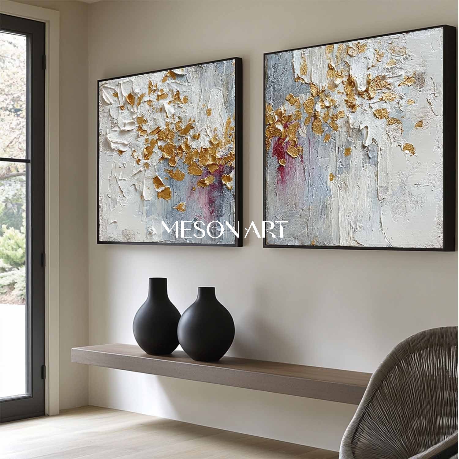 Buy Textured Diptych Abstract Wall Art Gold Oil Paintings Living Room