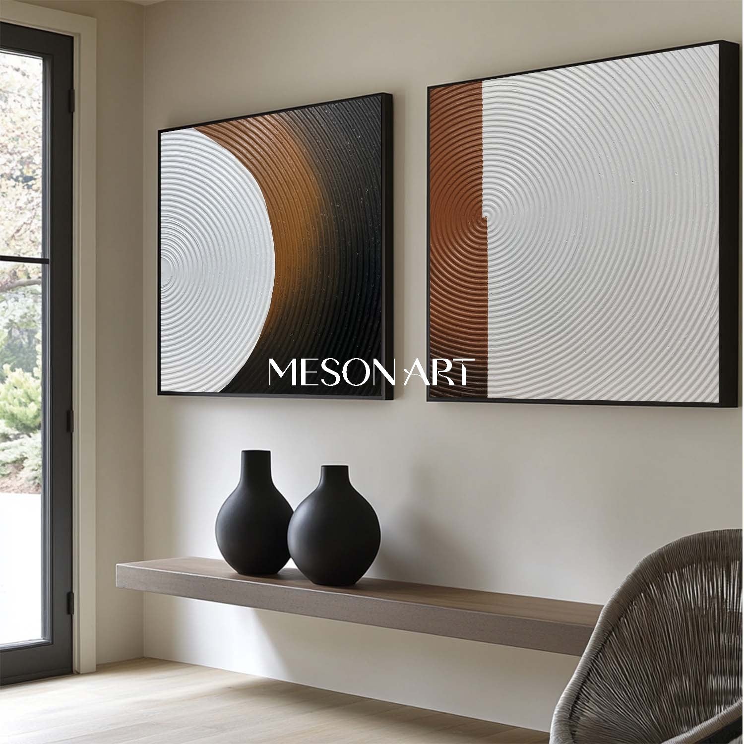 Modern Plaster Textured Abstract Wall Art Set of Two Minimalist Canvas