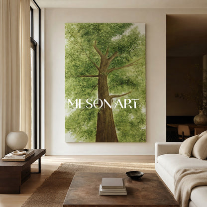 Big Green Tree Art on Canvas Green Textured Big Tree Canvas Painting Green Big Tree Wall Art