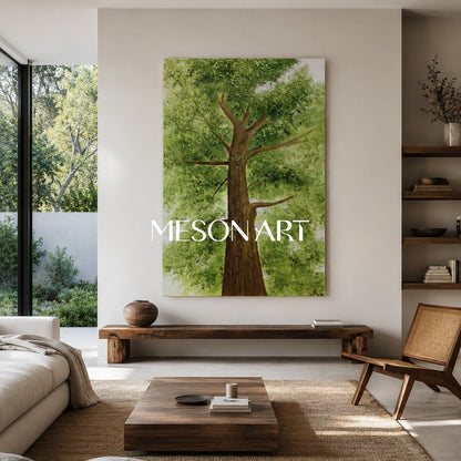 Big Green Tree Art on Canvas Green Textured Big Tree Canvas Painting Green Big Tree Wall Art