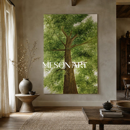 Big Green Tree Art on Canvas Green Textured Big Tree Canvas Painting Green Big Tree Wall Art