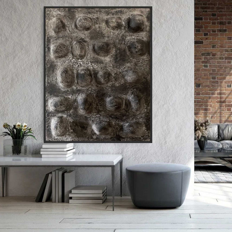 3D Gray and Black Textured Abstract Canvas Art Wabi-Sabi Wall Art Heavy Textured Acrylic Paintings