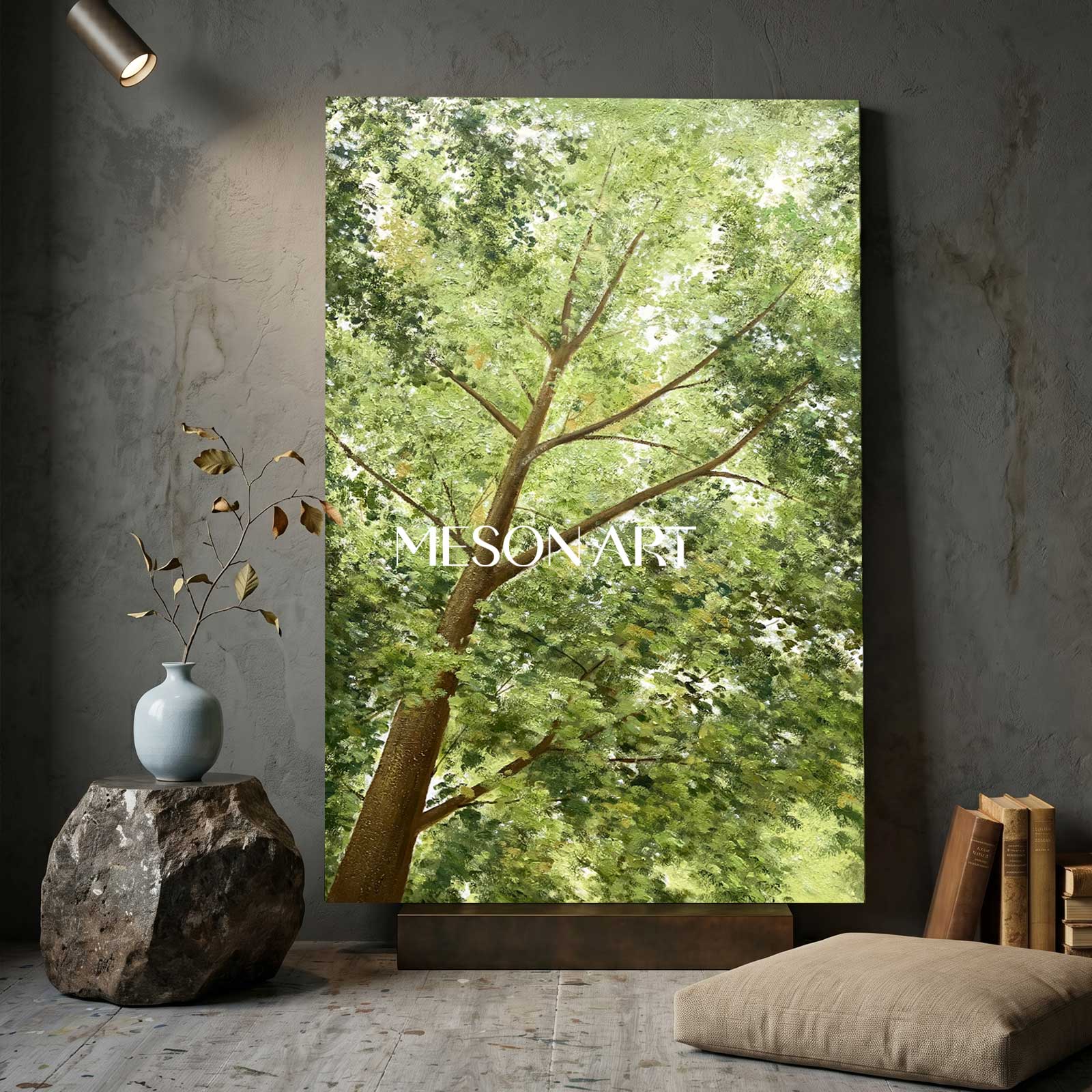 Big Green Textured Tree Painting Green Tree Textured Canvas Wall Art 3D Green Tree Acrylic Painting