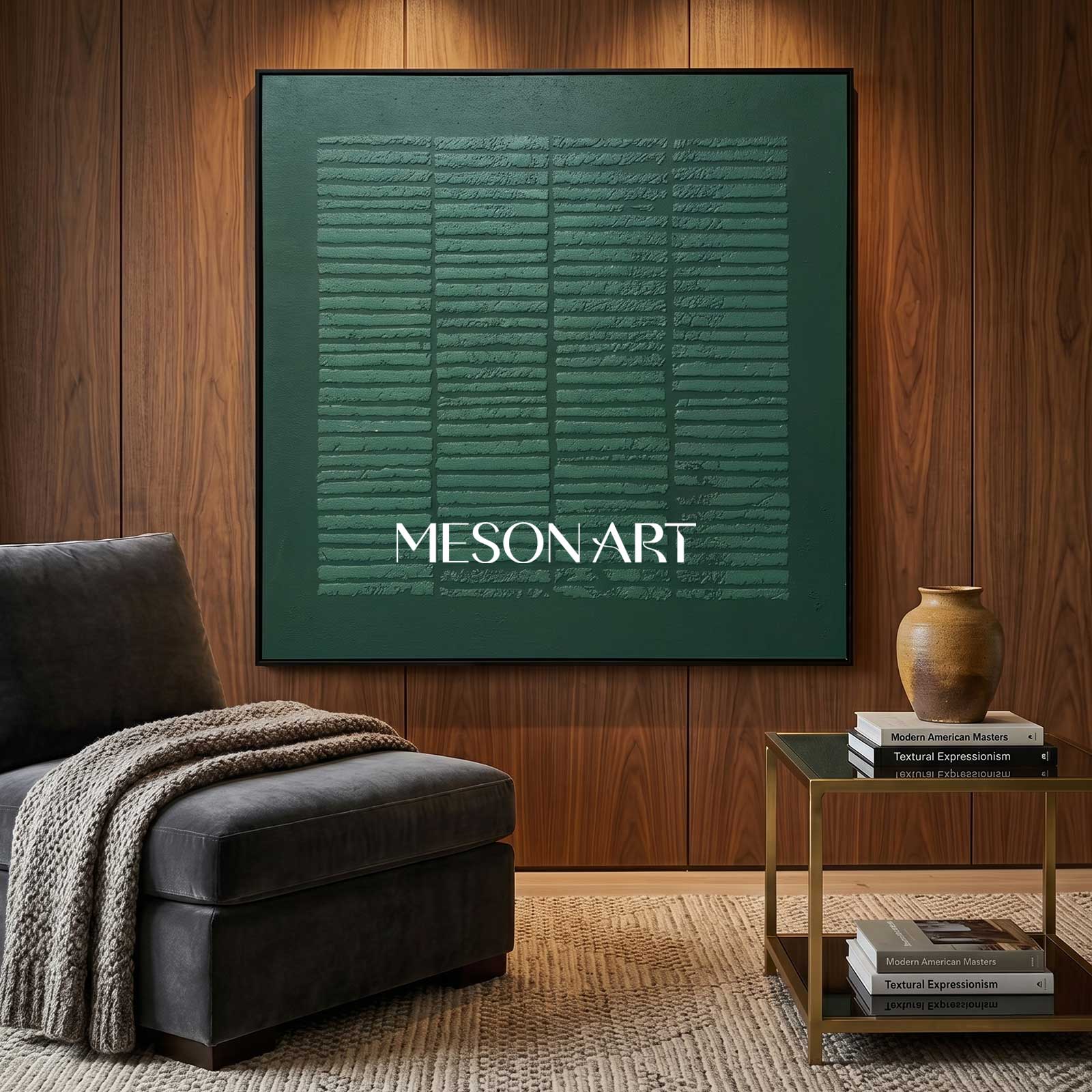Wabi Sabi Wall Art 3D Dark Green Abstract Art Canvas Dark Green Painting Minimalist Painting 3D Texture Wall Art Dark Green Wall Art