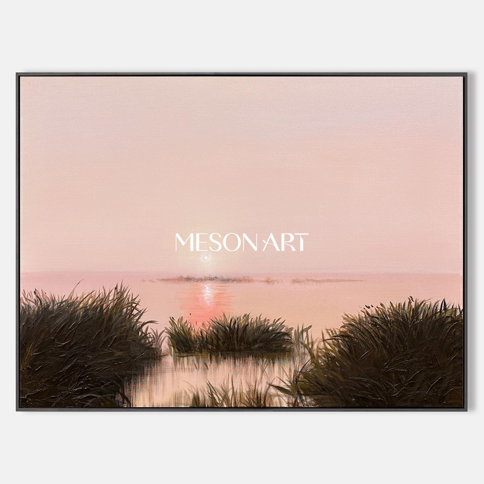 Large Luxurious black and gold landscape wall art Beautiful sunset landscape texture oil painting by the river