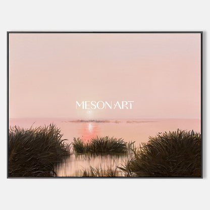 Large Luxurious black and gold landscape wall art Beautiful sunset landscape texture oil painting by the river