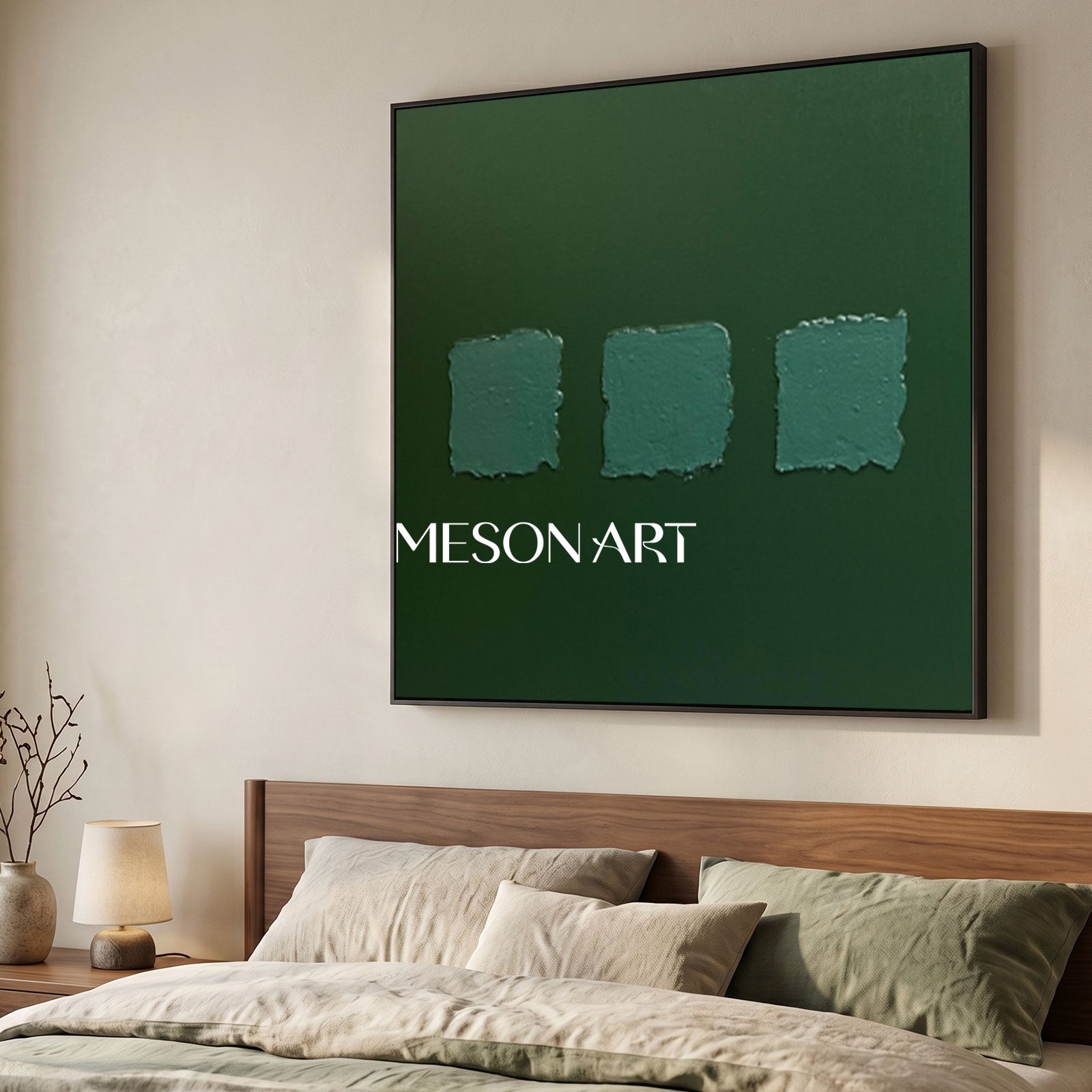 Green Oil Painting Green Abstract Art Canvas Wabi Sabi Wall Art Mimimalist 3D Texture Wall Paintings