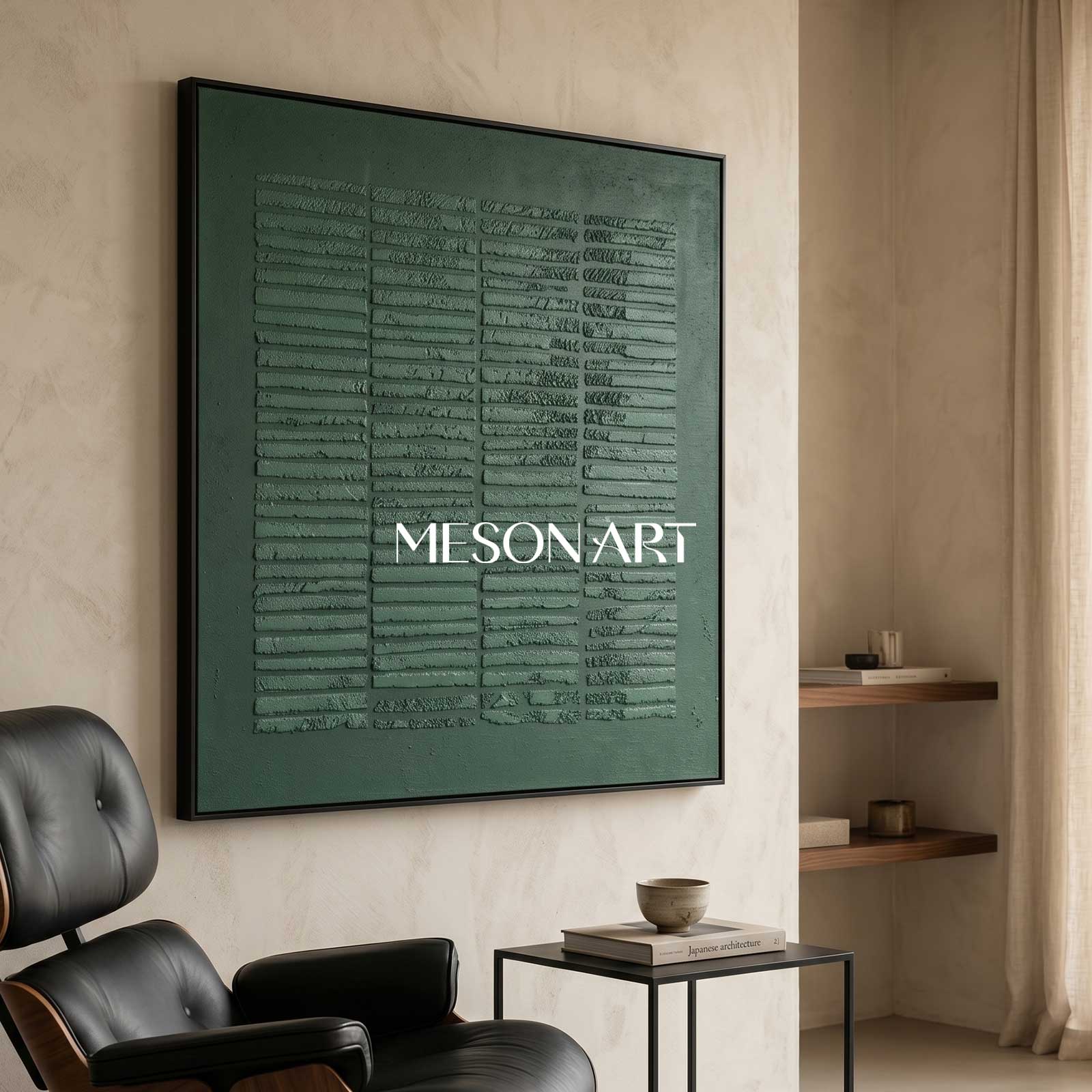 Wabi Sabi Wall Art 3D Dark Green Abstract Art Canvas Dark Green Painting Minimalist Painting 3D Texture Wall Art Dark Green Wall Art