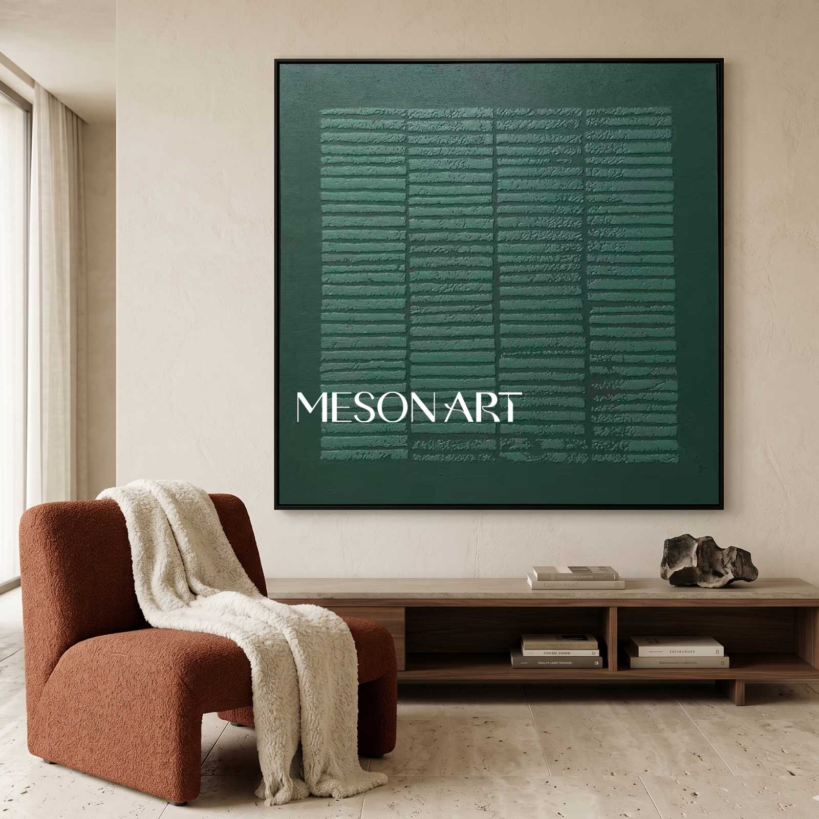 Wabi Sabi Wall Art 3D Dark Green Abstract Art Canvas Dark Green Painting Minimalist Painting 3D Texture Wall Art Dark Green Wall Art