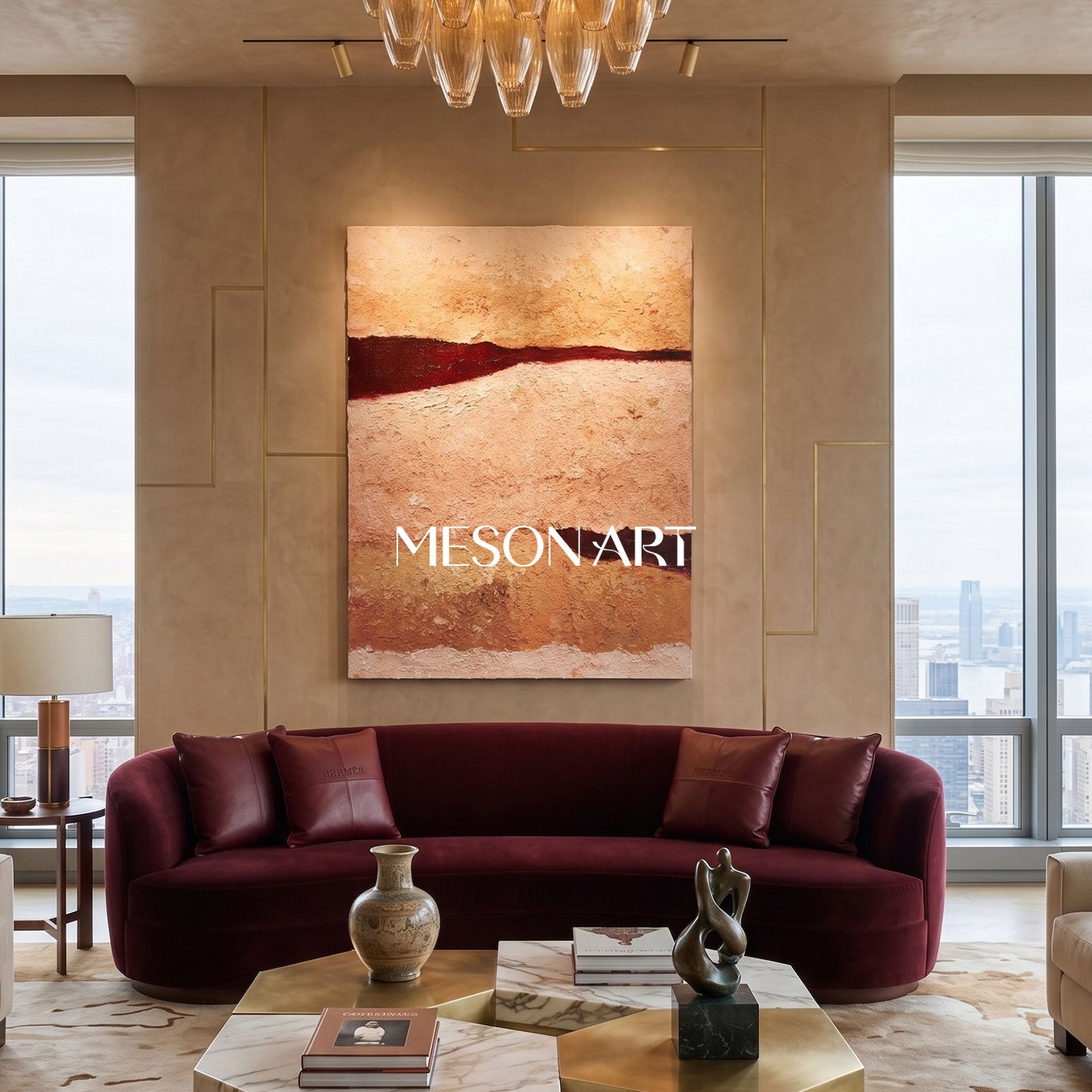 Large Brown 3D Minimalist abstract Art Brown 3D Texture Painting Wabi-Sabi Wall Art 3D Plaster Art