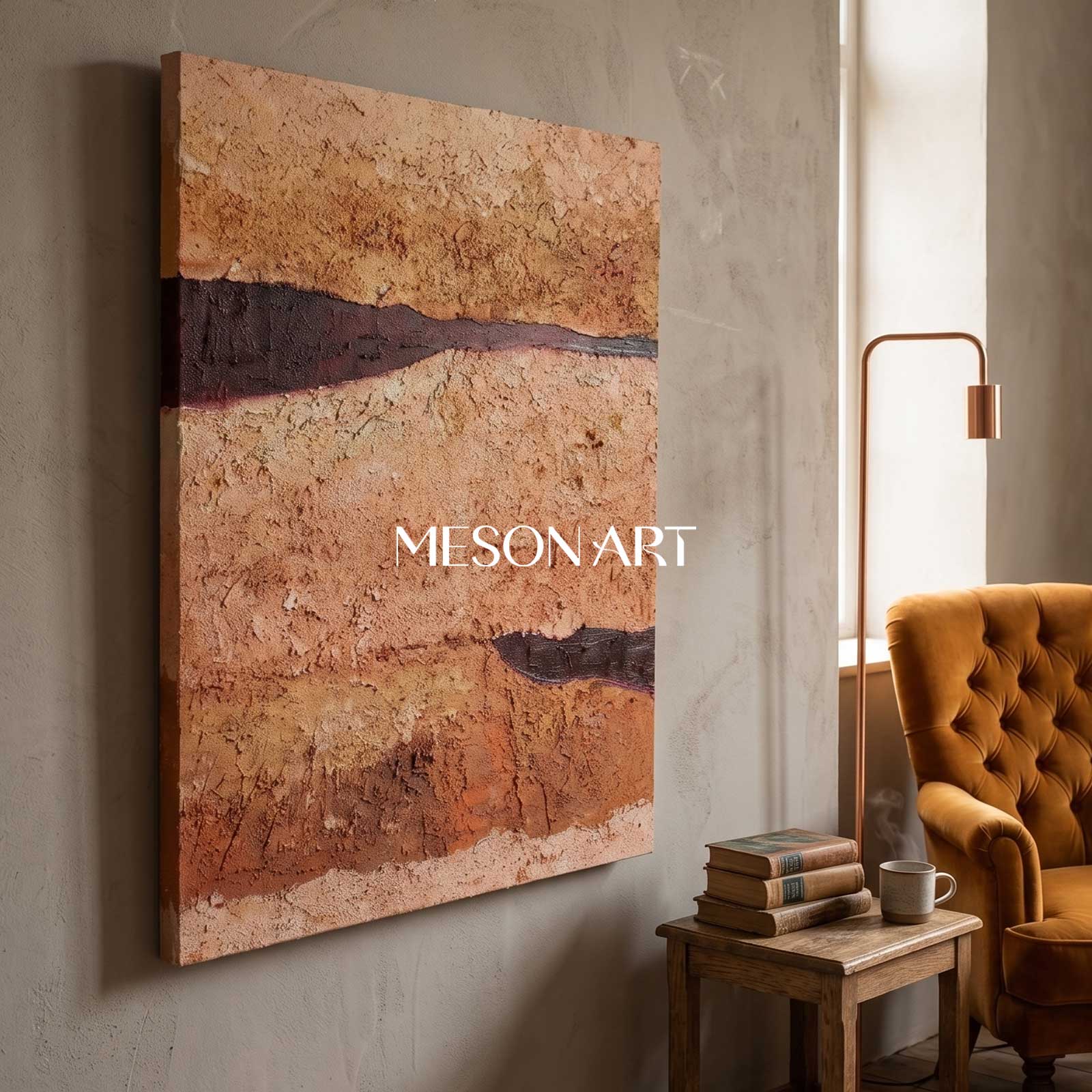 Large Brown 3D Minimalist abstract Art Brown 3D Texture Painting Wabi-Sabi Wall Art 3D Plaster Art