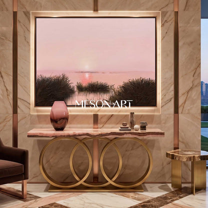 Large Luxurious black and gold landscape wall art Beautiful sunset landscape texture oil painting by the river