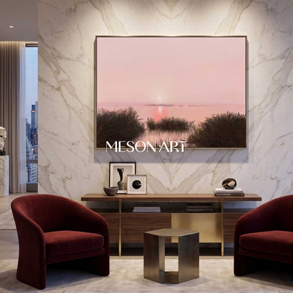 Large Luxurious black and gold landscape wall art Beautiful sunset landscape texture oil painting by the river