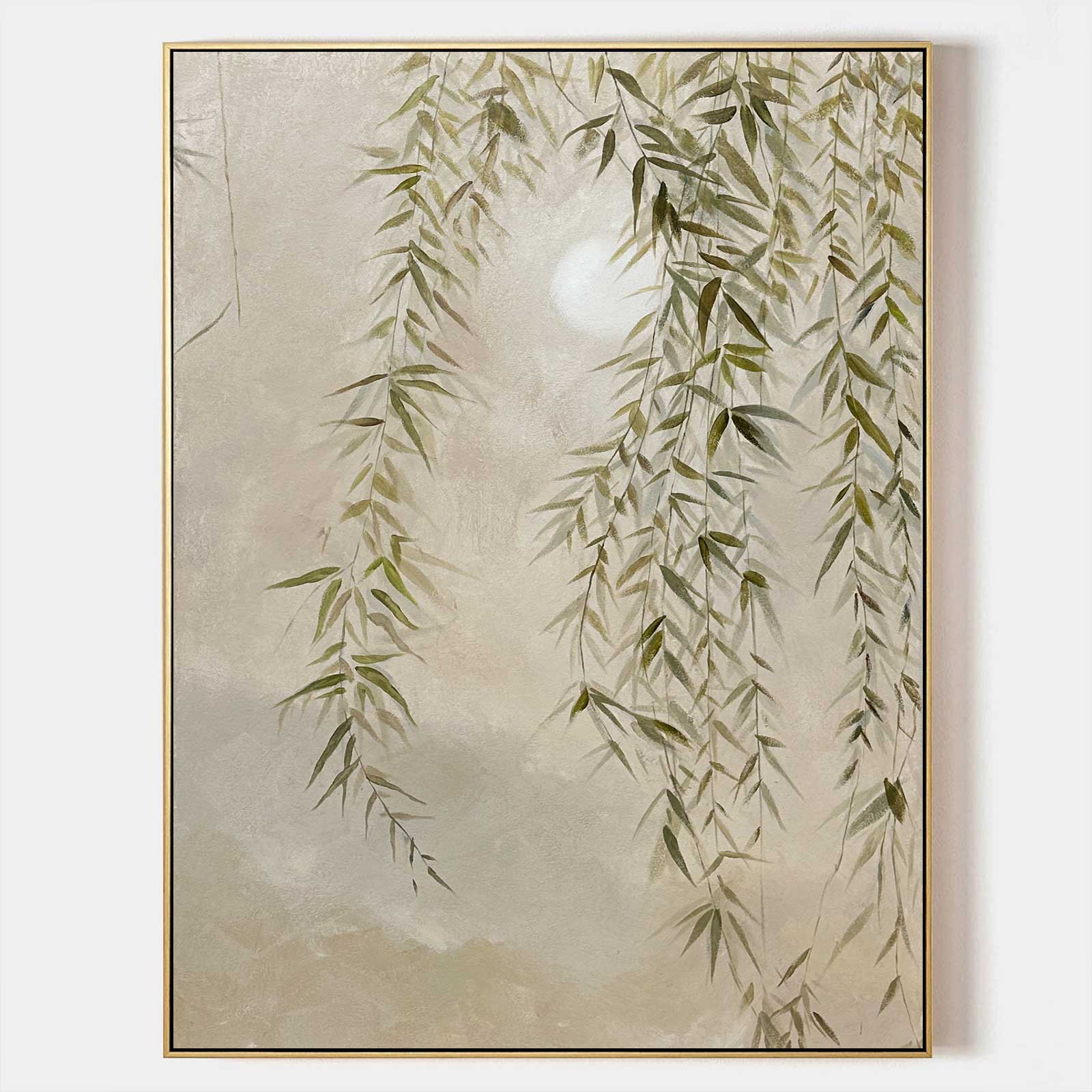 Green Willow On Canvas Wabi-Sabi Art Green Willow Oil Painting Willow Landscape Wall Art