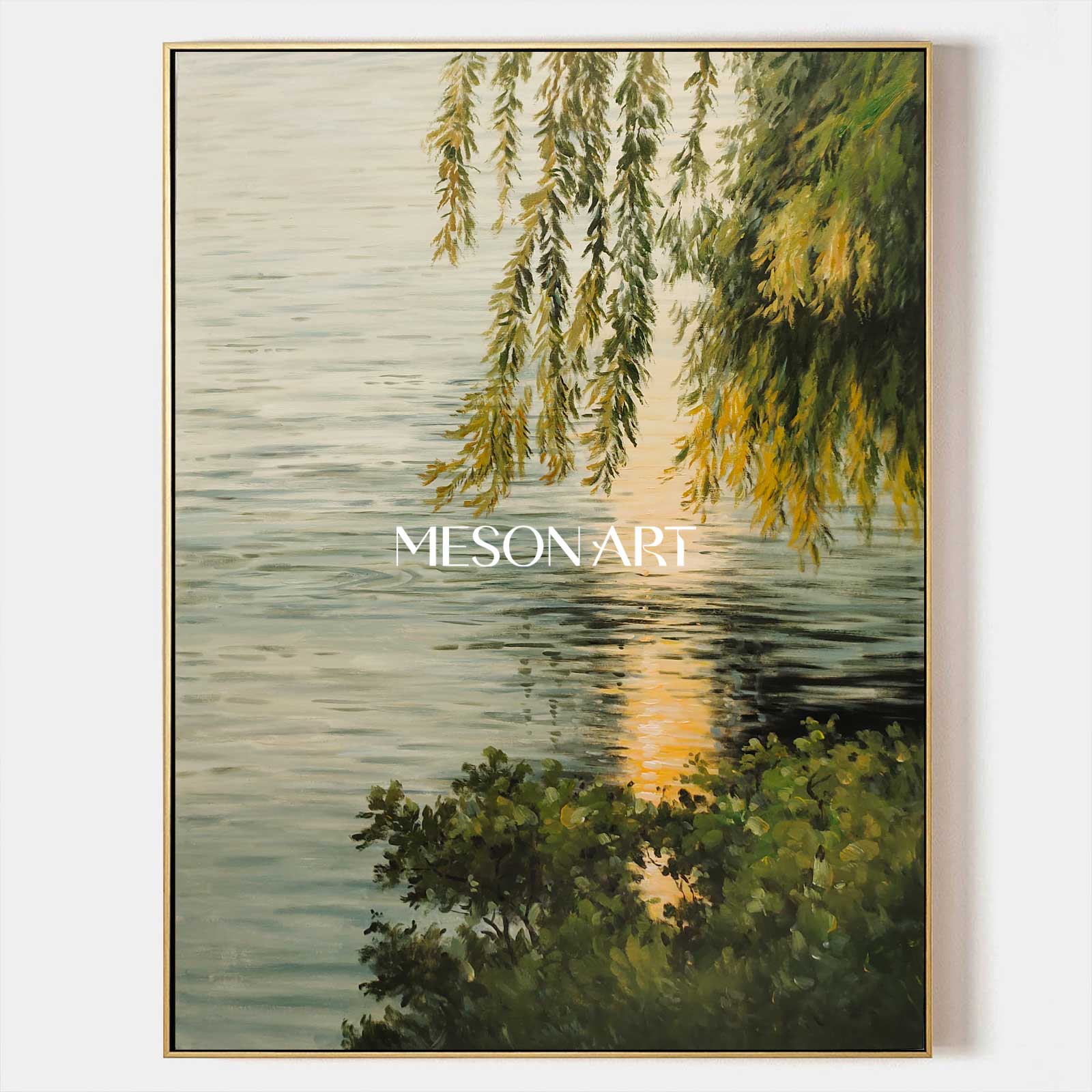Lakeside Green Leaves Landscape Oil Painting Original Landscape Canvas Art Green Landscape Wall Art
