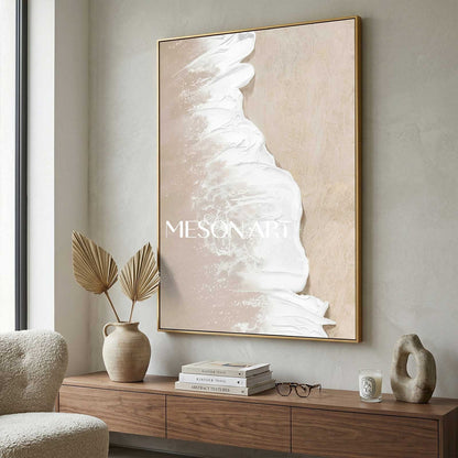 White 3D Ocean Waves Painting White 3D Plaster Art White 3D Texture Wall Painting Minimalist Art