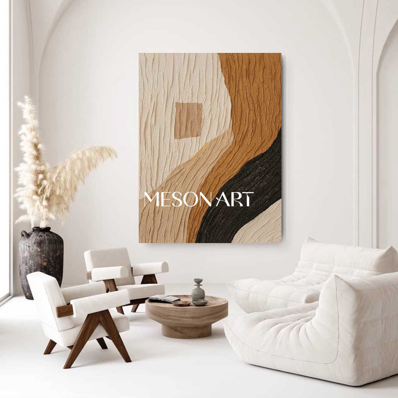 3D Plaster Art Brown 3d Textured Abstract Painting 3D Minimalism Abstract Art Plaster Wall Art
