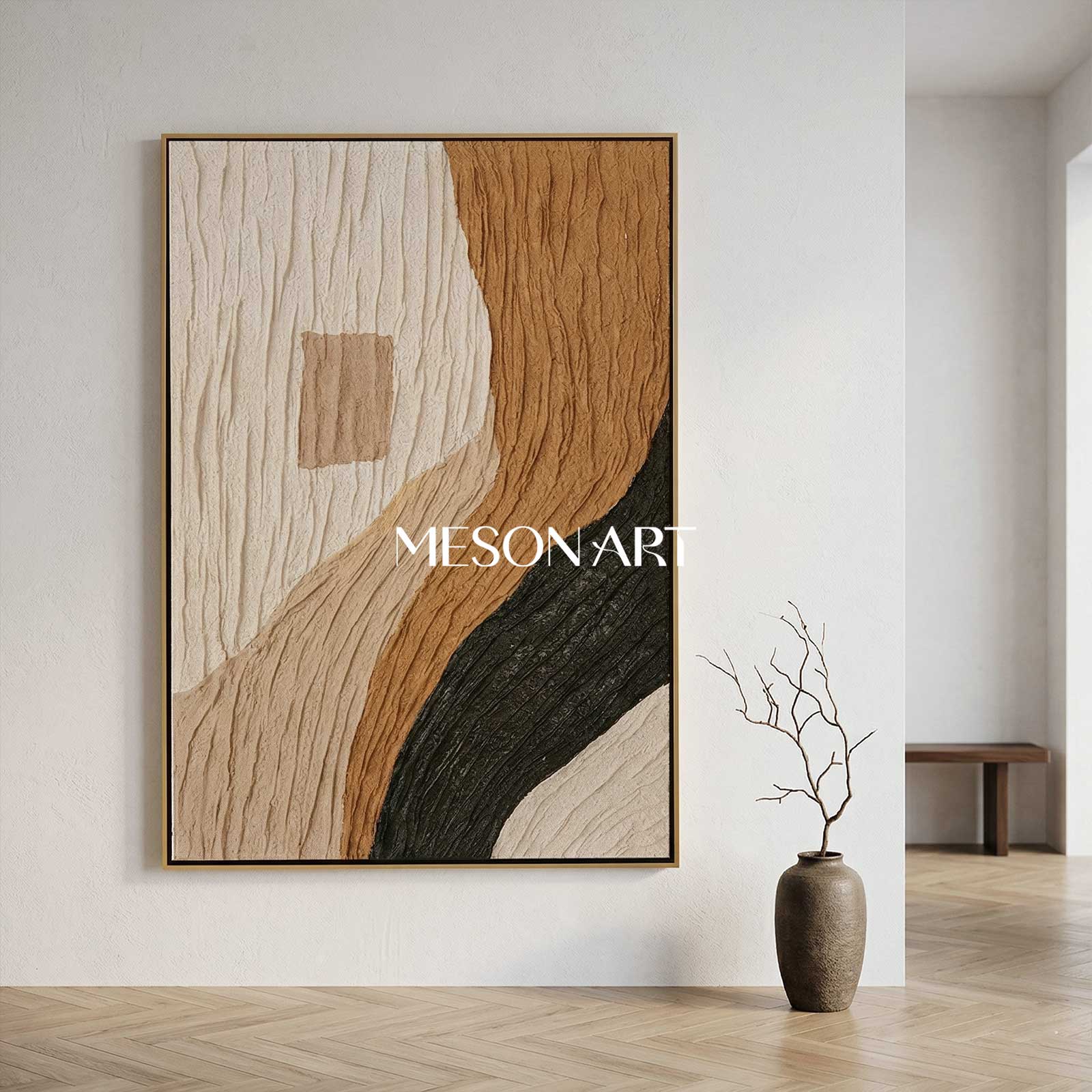 3D Plaster Art Brown 3d Textured Abstract Painting 3D Minimalism Abstract Art Plaster Wall Art