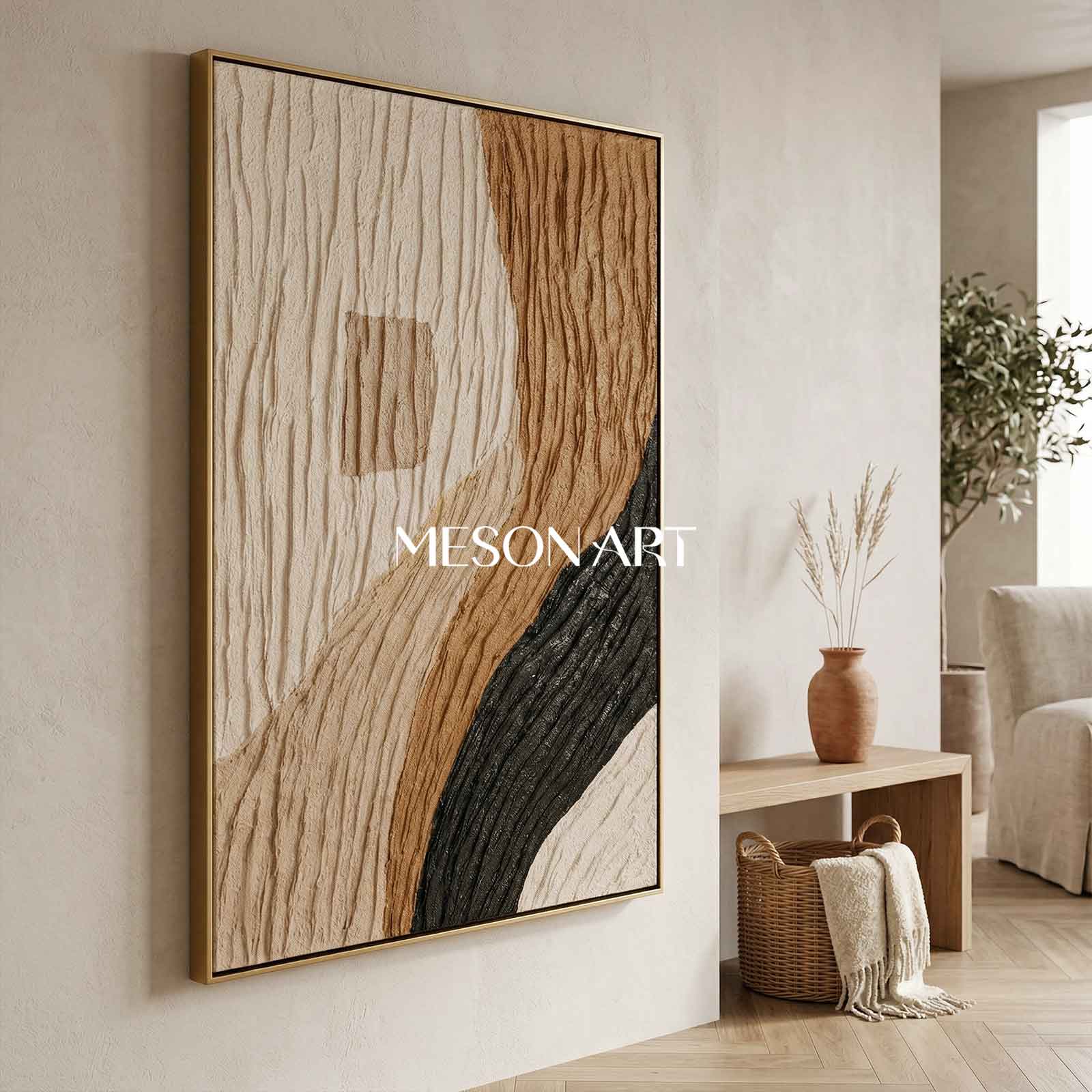 3D Plaster Art Brown 3d Textured Abstract Painting 3D Minimalism Abstract Art Plaster Wall Art
