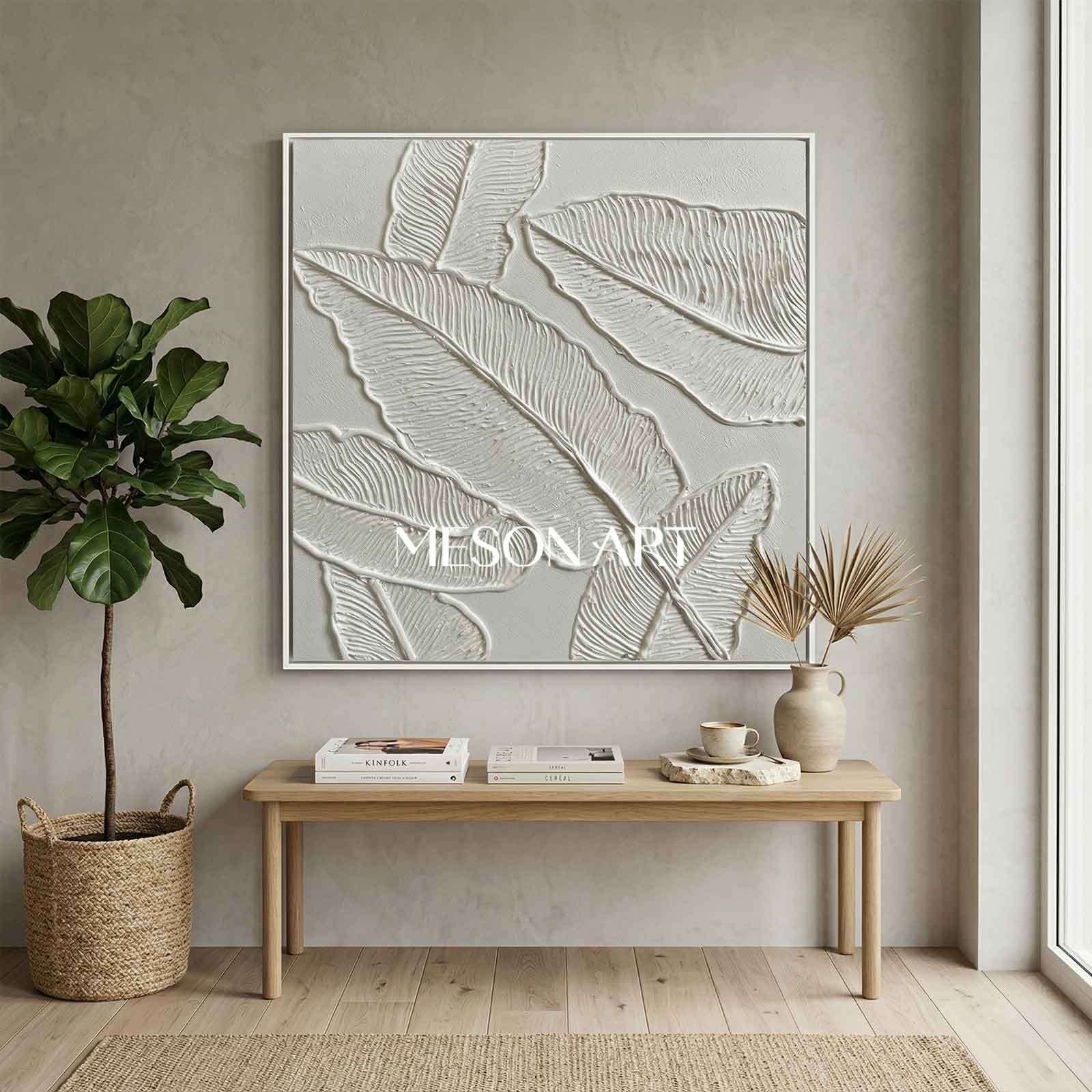 White Plaster Wall Art Textured Acrylic Abstract Painting 3D Minimalist Canvas Art