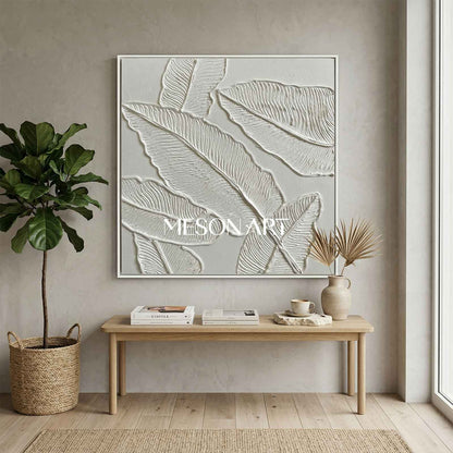 White Plaster Wall Art Textured Acrylic Abstract Painting 3D Minimalist Canvas Art