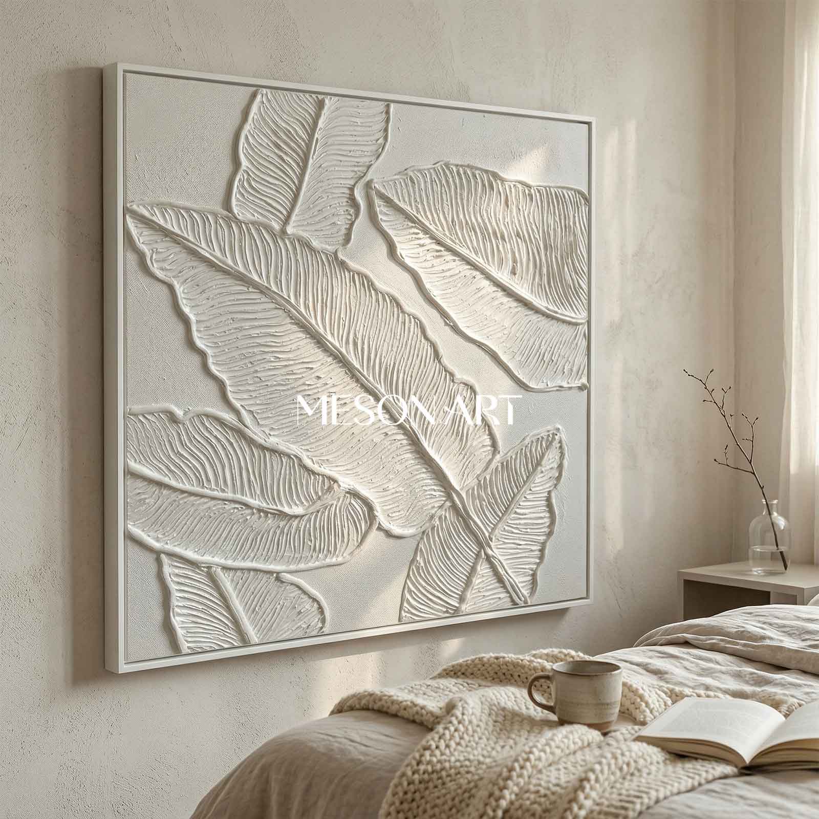 White Plaster Wall Art Textured Acrylic Abstract Painting 3D Minimalist Canvas Art