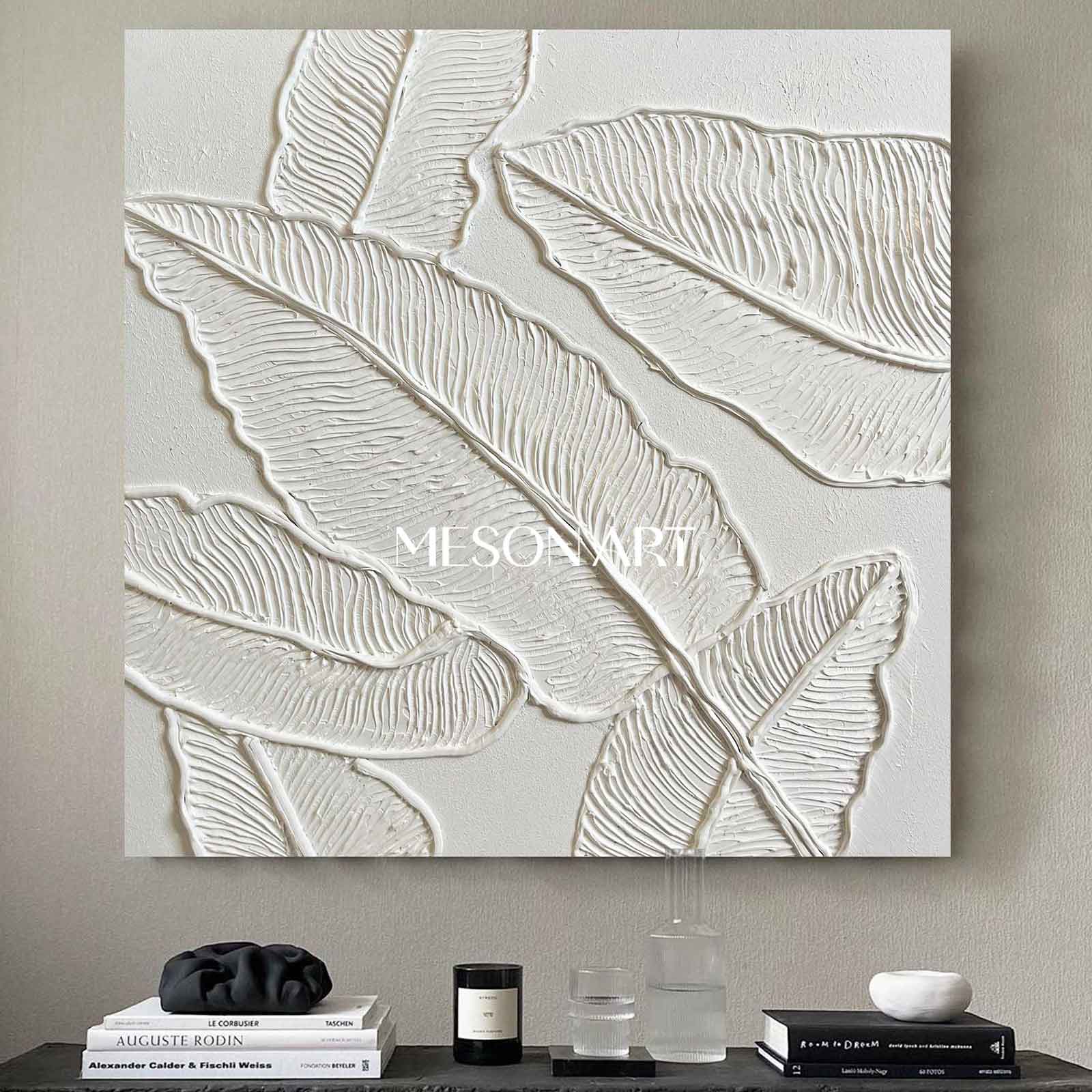 White Plaster Wall Art Textured Acrylic Abstract Painting 3D Minimalist Canvas Art