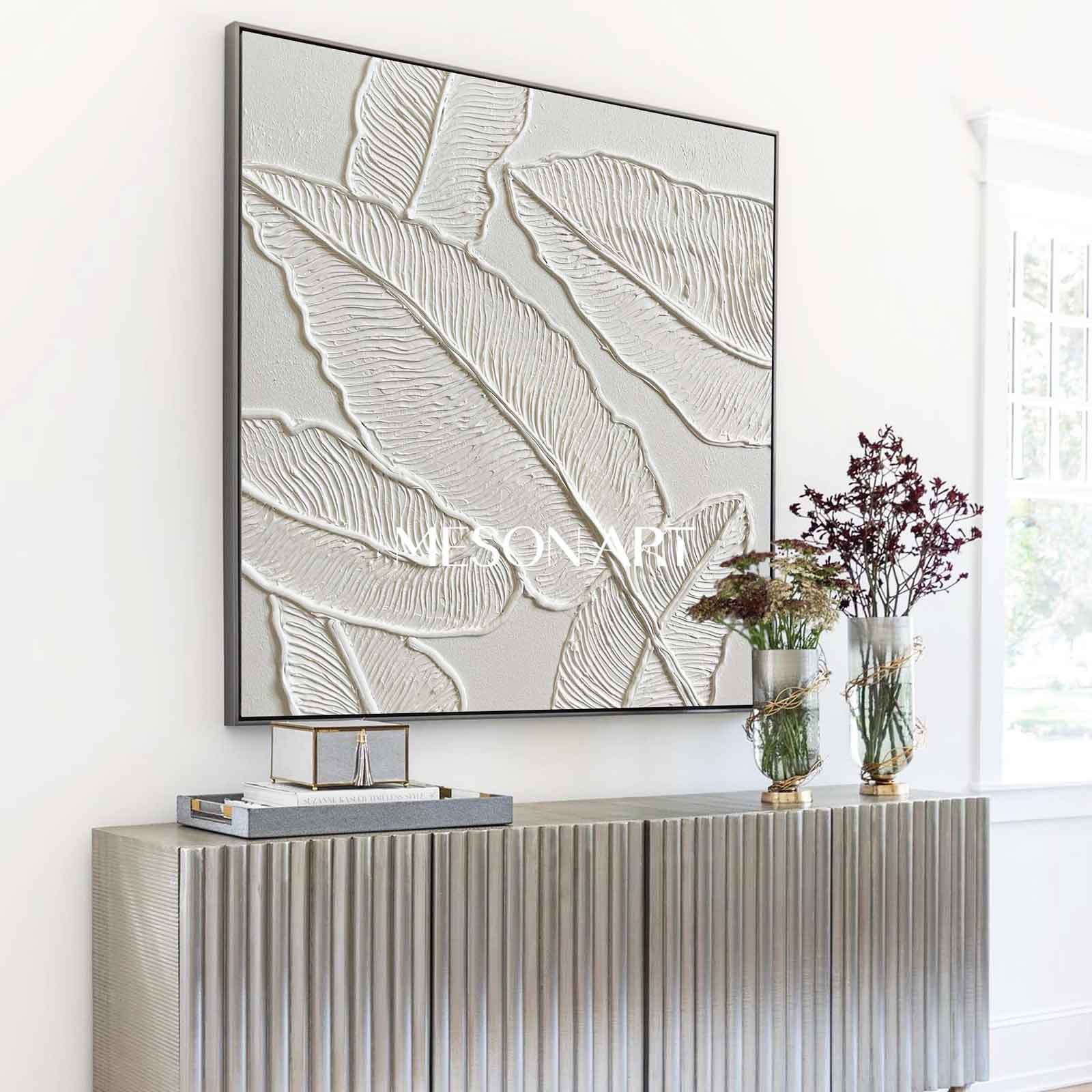 White Plaster Wall Art Textured Acrylic Abstract Painting 3D Minimalist Canvas Art