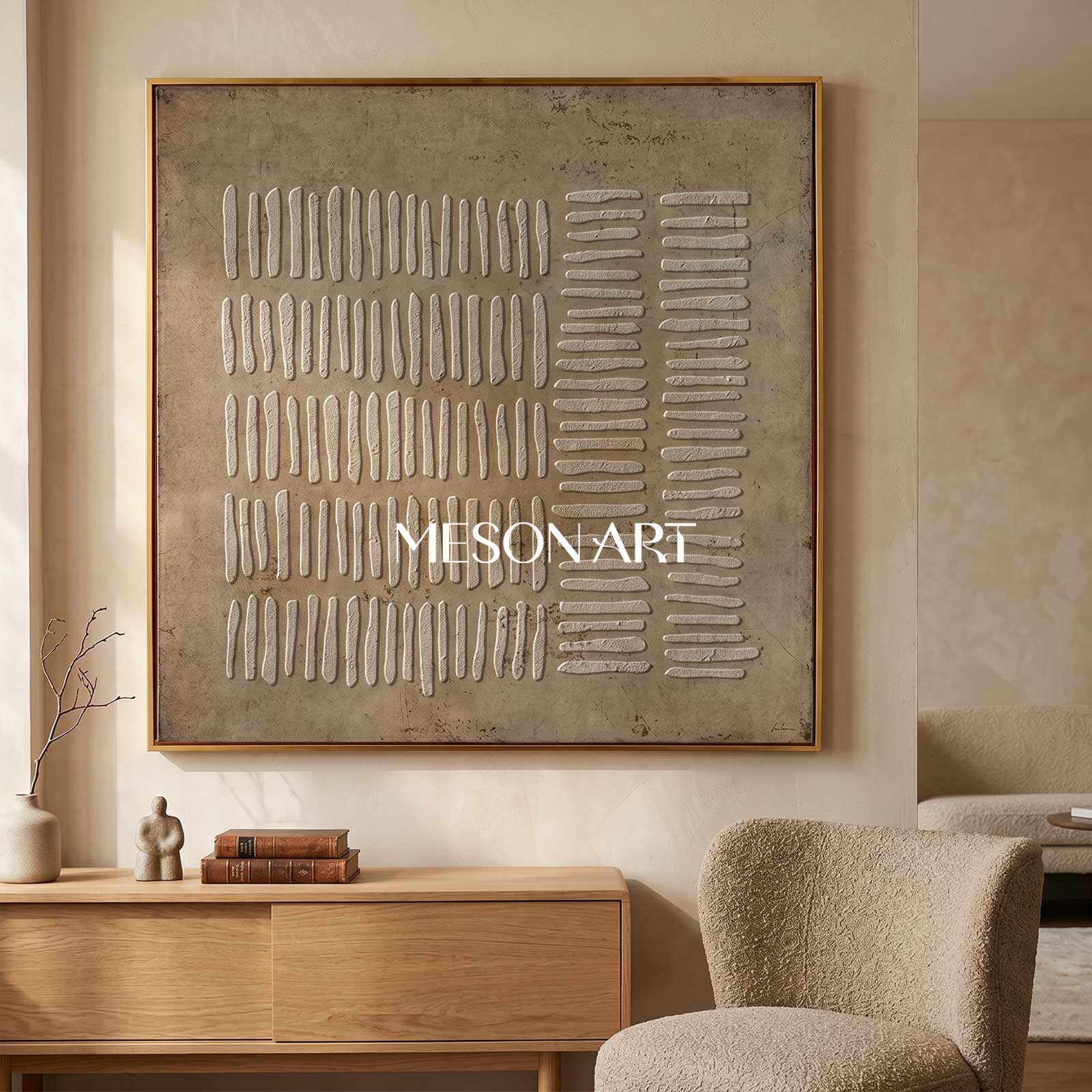 Brown Geometric Lines abstract canvas art Shape grey taupe wall