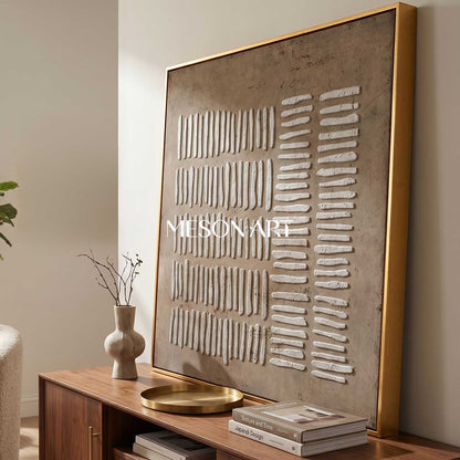 Brown Geometric Lines abstract canvas art Shape grey taupe wall painting brown wall Art 3d texture brown art cavnas Boho Relax Nordic art