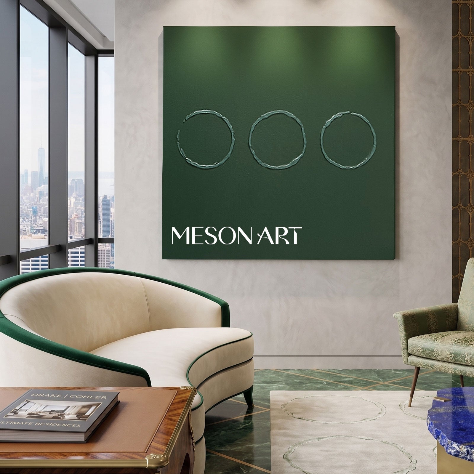 Green Minimalist Painting 3D Green Texture Painting Green Abstract Art Canvas Green Circle Wall Art