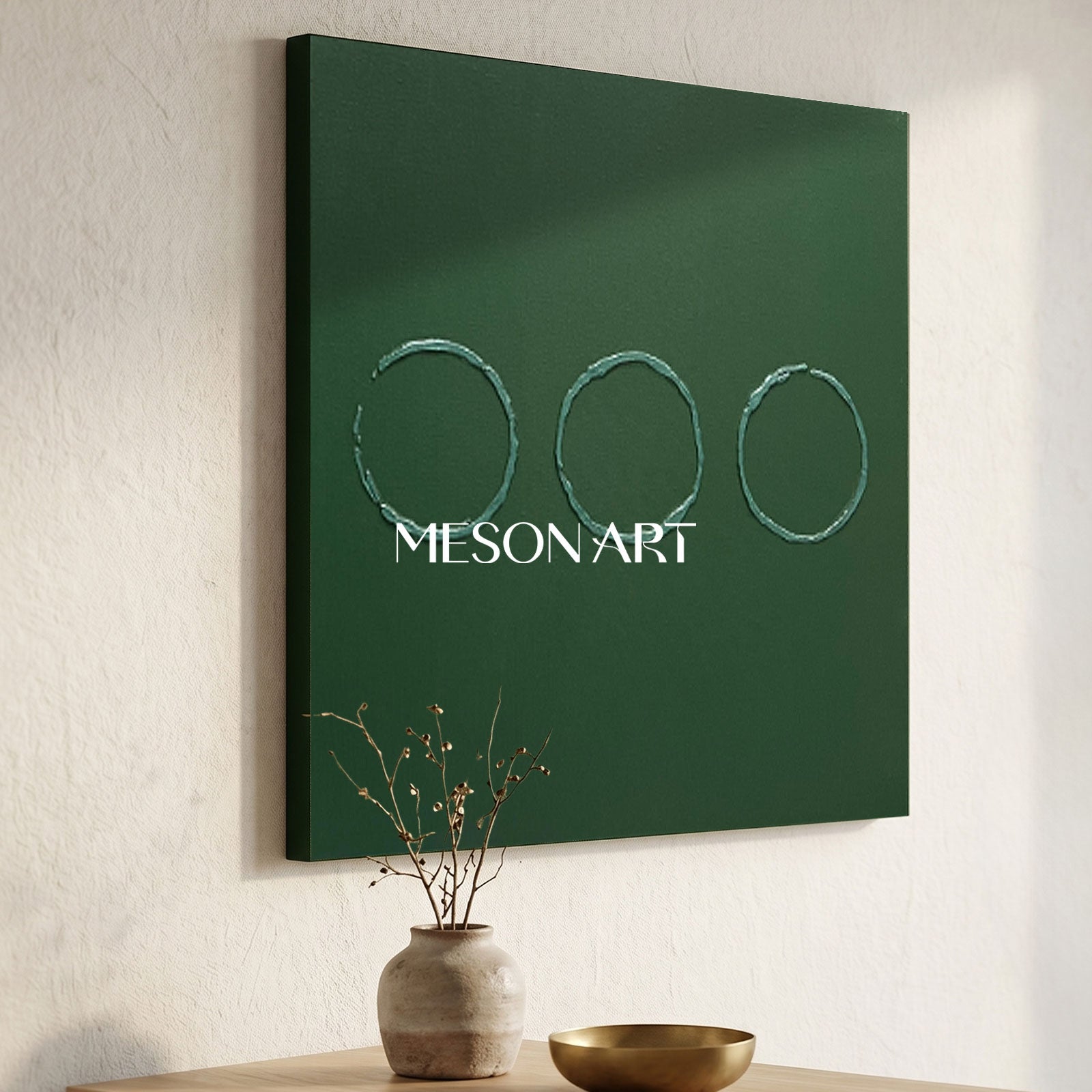 Green Minimalist Painting 3D Green Texture Painting Green Abstract Art Canvas Green Circle Wall Art