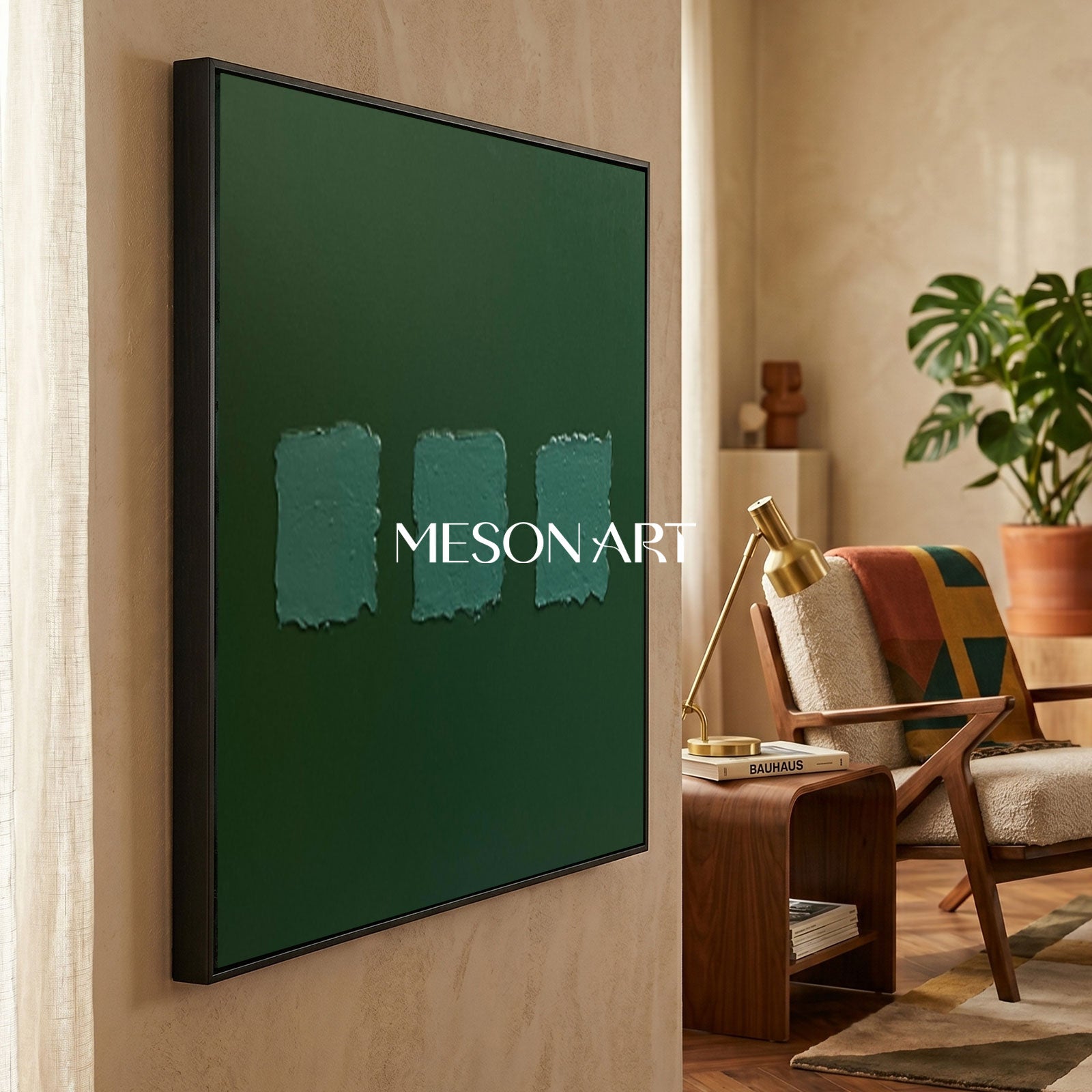 Green Oil Painting Green Abstract Art Canvas Wabi Sabi Wall Art Mimimalist 3D Texture Wall Paintings