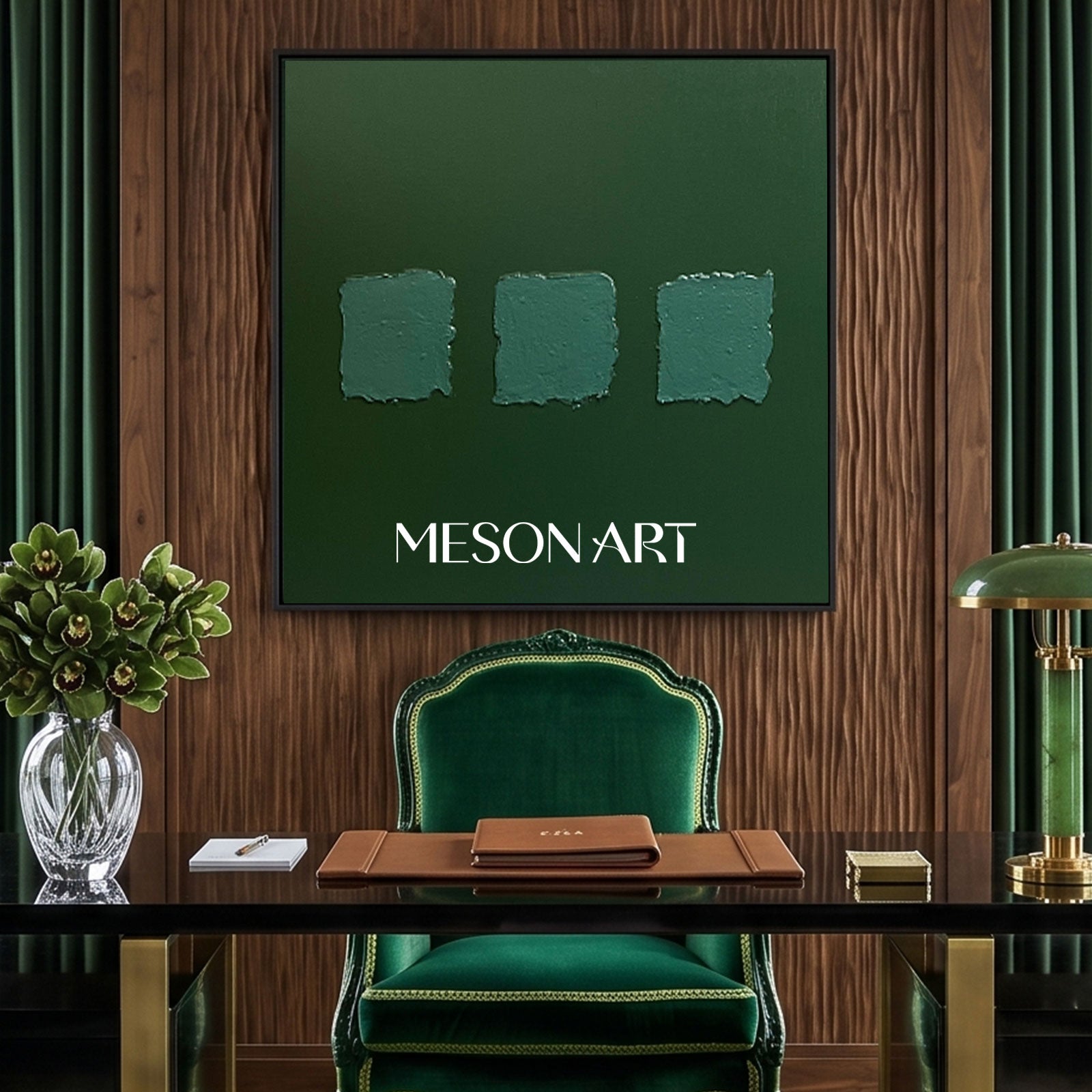 Green Oil Painting Green Abstract Art Canvas Wabi Sabi Wall Art Mimimalist 3D Texture Wall Paintings