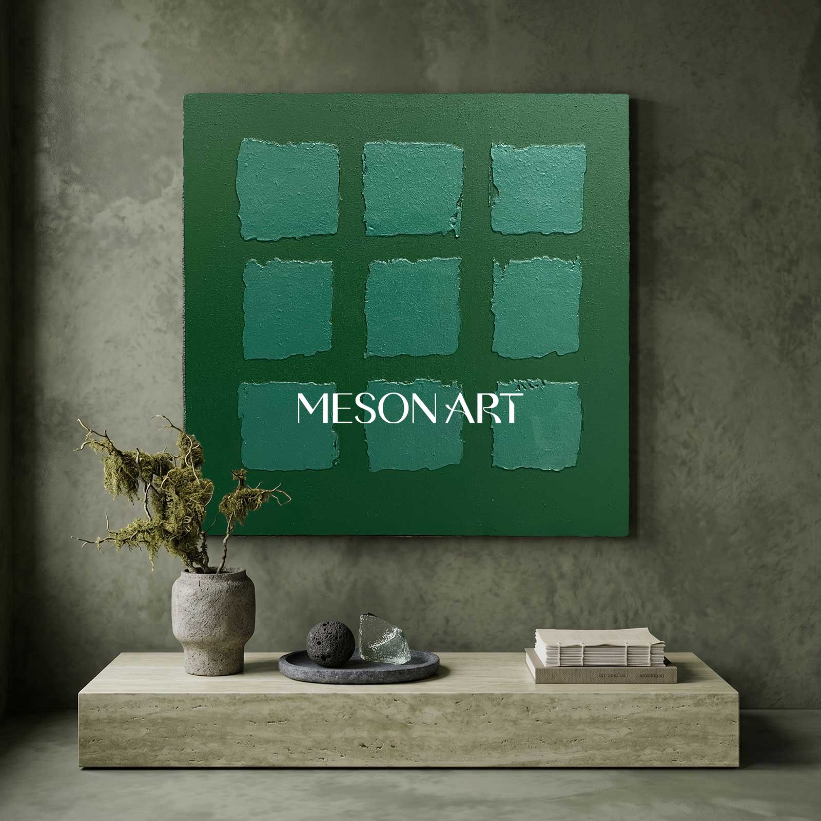 Green Abstract Art Canvas Green Oil Painting Green Wall Art Wabi Sabi Wall Art 3D Texture Wall Art