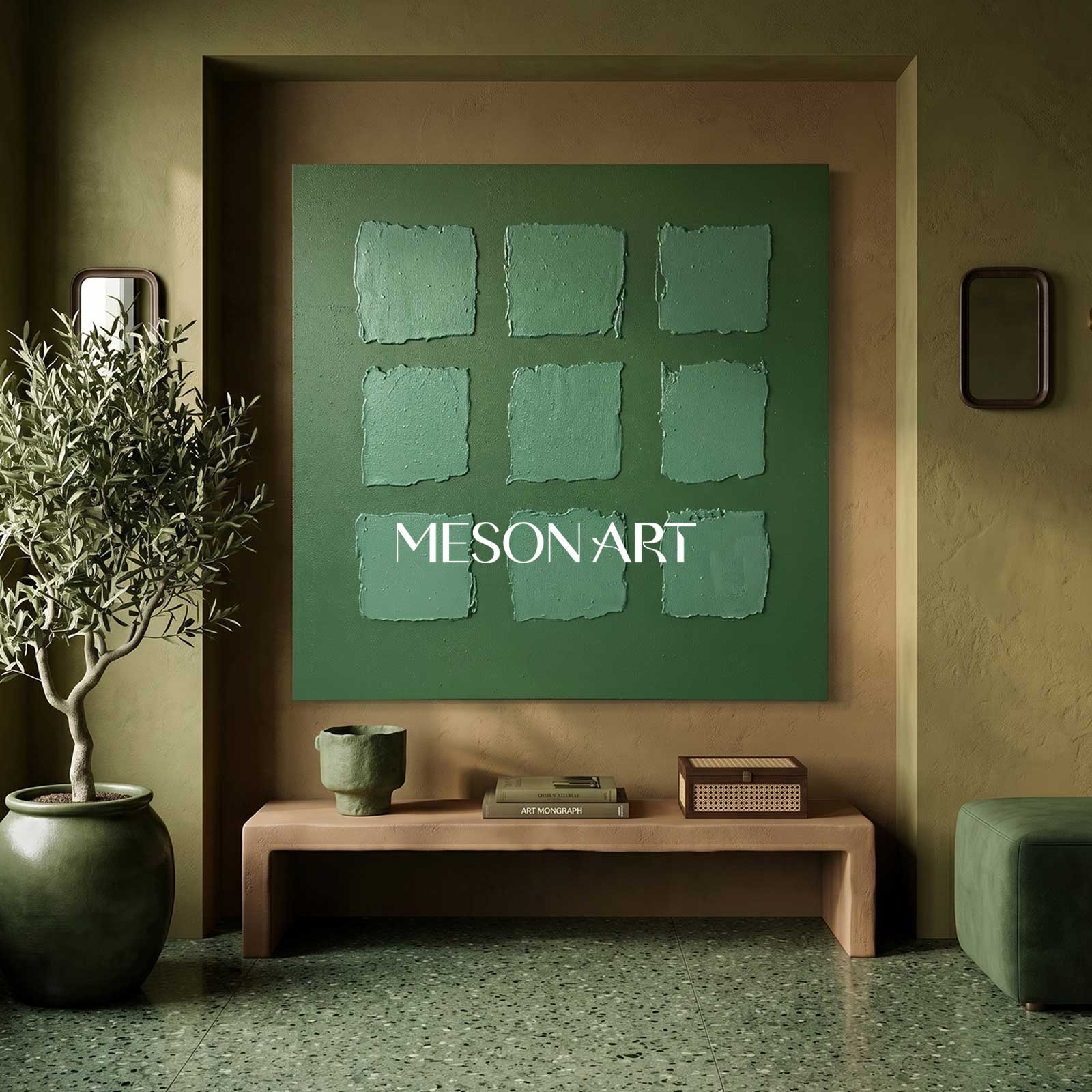 Green Abstract Art Canvas Green Oil Painting Green Wall Art Wabi Sabi Wall Art 3D Texture Wall Art