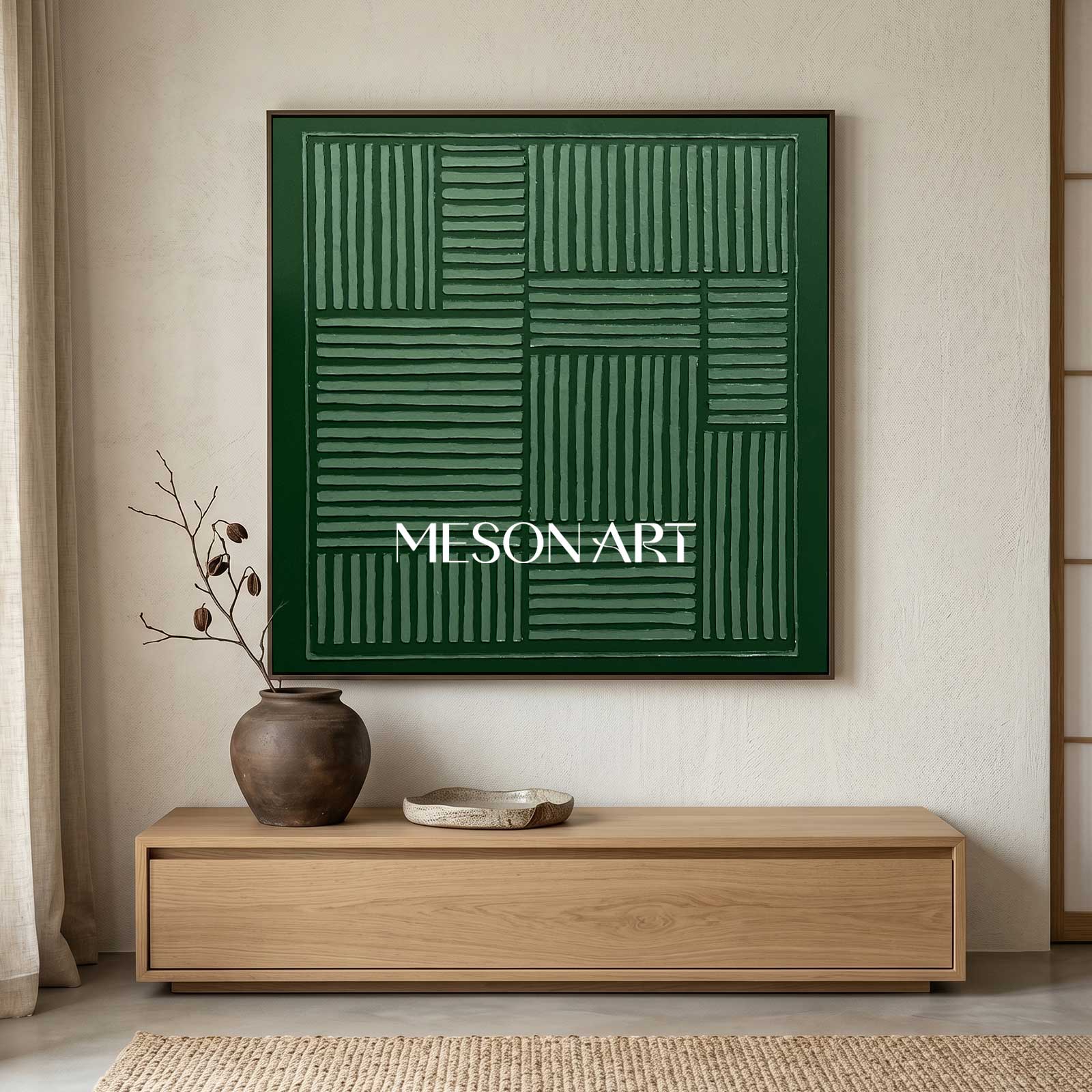 Wabi Sabi Wall Art Green Abstract Art 3D Green Wall Painting Canvas 3D Texture Wall Art Green Art