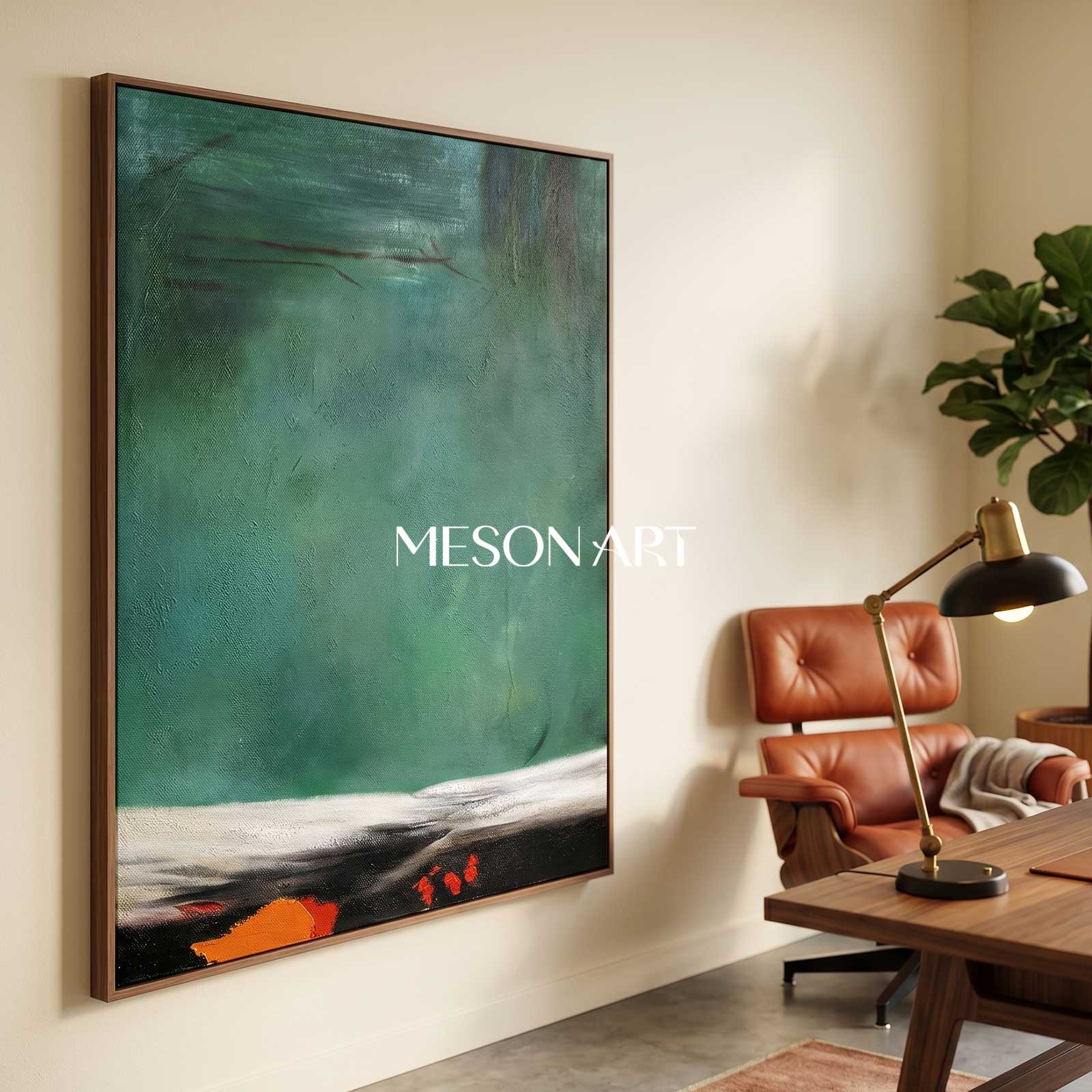 Green 3D Minimalist Abstract Painting Green 3D Textured Canvas Art Wabi-Sabi Wall Art Green Painting