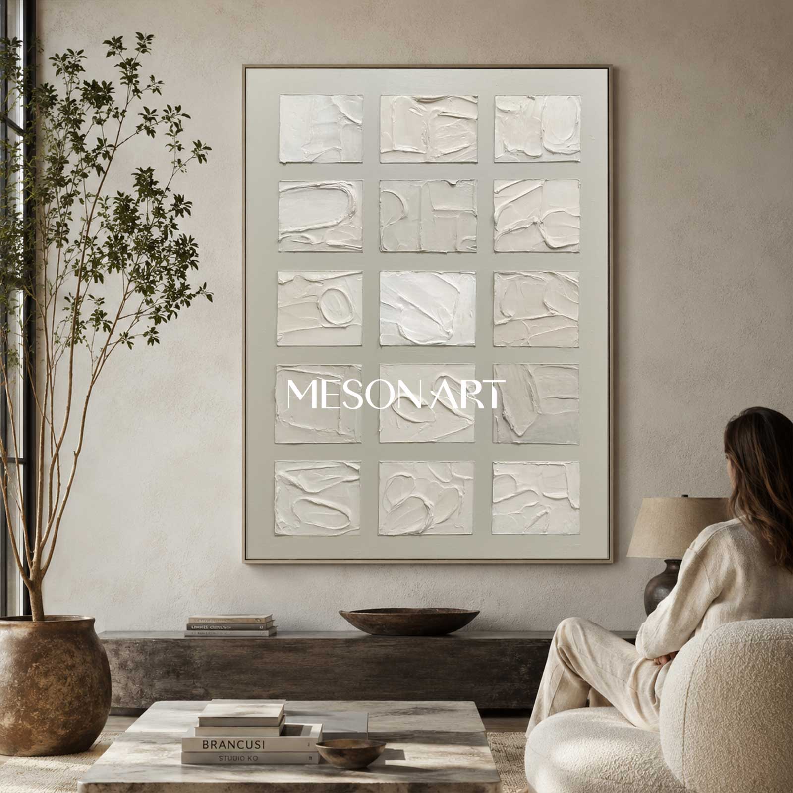 Gray 3D Textured Acrylic Abstract Painting Gray Minimalist Abstract Art 3D Plaster Art Wabi-Sabi Art
