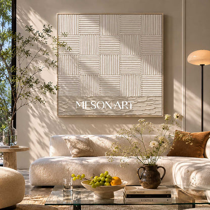 White 3D Textured Wall Art White Plaster 3D Abstract Painting White 3D Minimalist Canvas Art