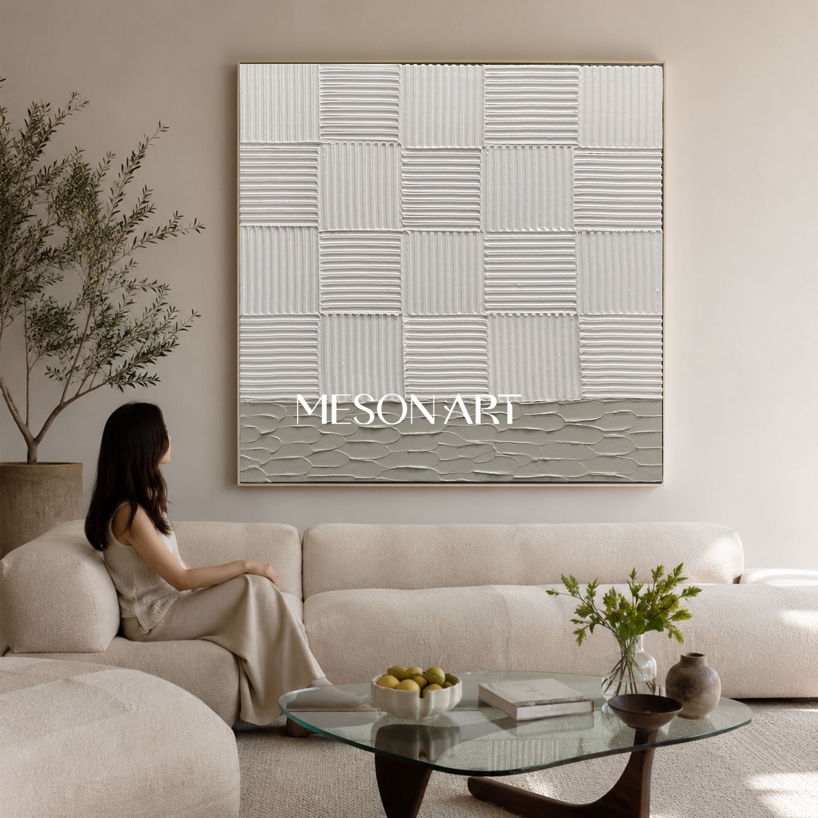 White 3D Textured Wall Art White Plaster 3D Abstract Painting White 3D Minimalist Canvas Art