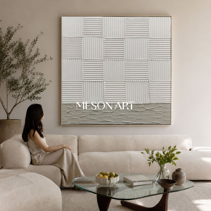White 3D Textured Wall Art White Plaster 3D Abstract Painting White 3D Minimalist Canvas Art
