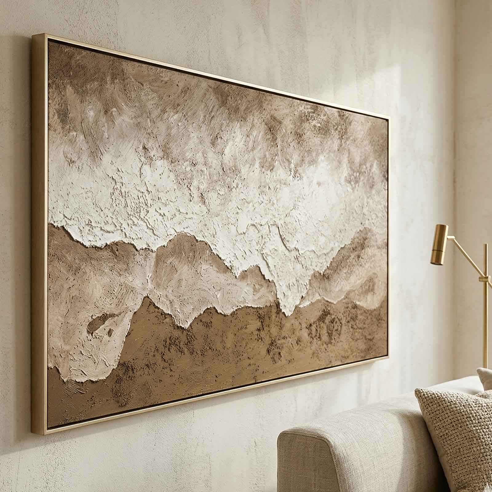Large Brown Texture Painting 3D Sea Wall Art Plaster Wall Art Wabi
