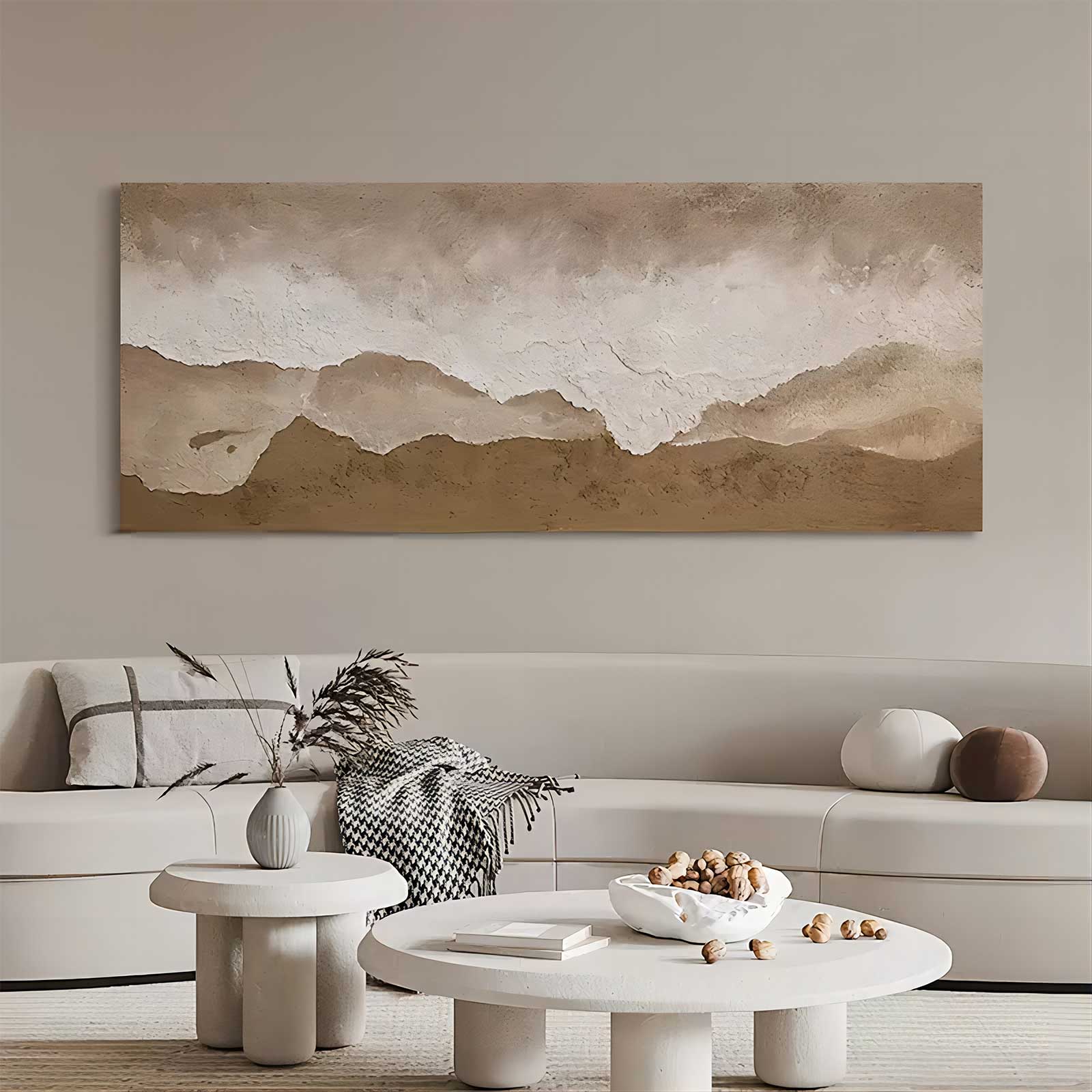 Large Brown Texture Painting 3D Sea Wall Art Plaster Wall Art Wabi-Sabi Wall Art Mixed Media Art