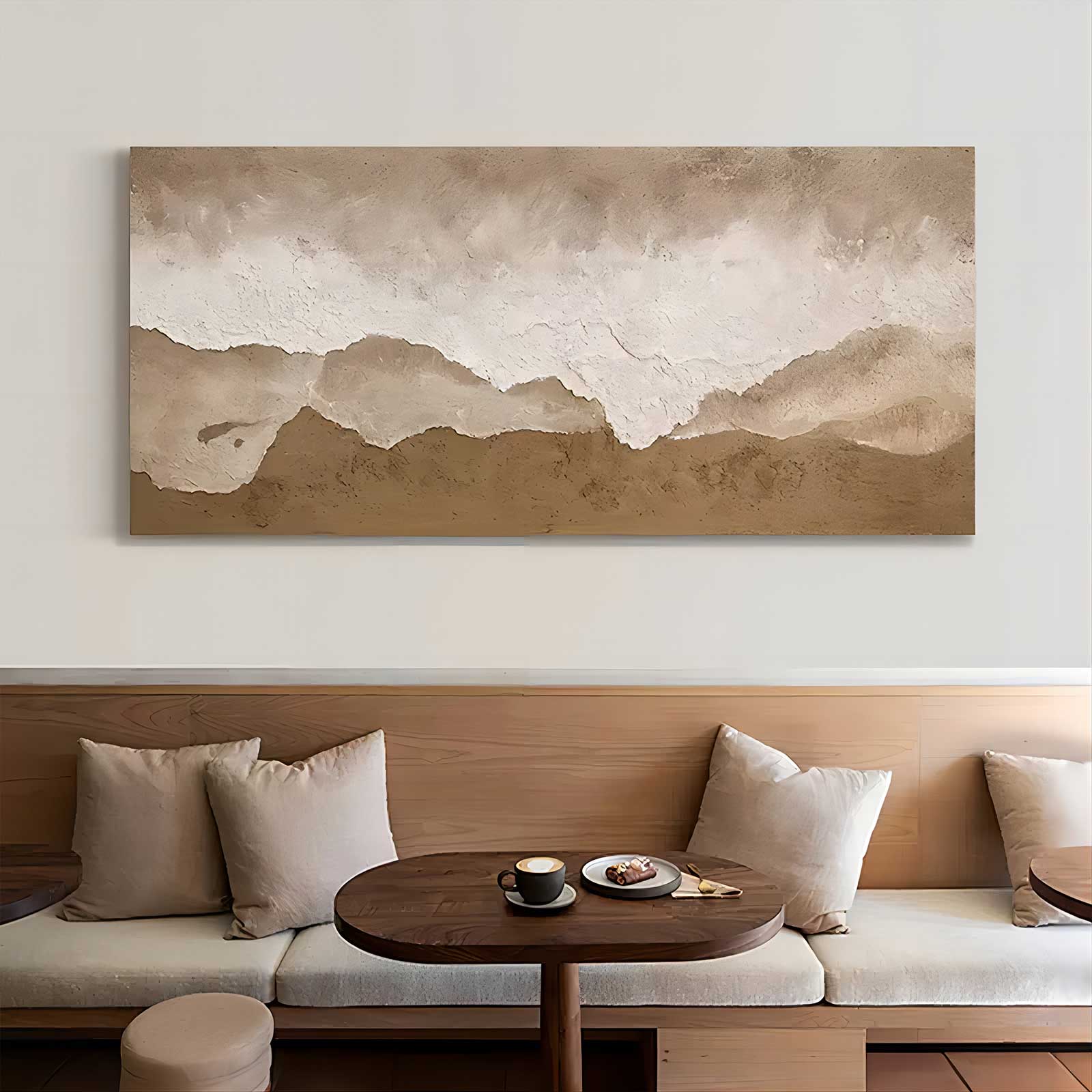 Large Brown Texture Painting 3D Sea Wall Art Plaster Wall Art Wabi-Sabi Wall Art Mixed Media Art